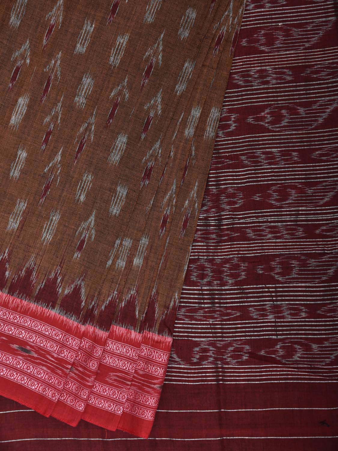Rust and Maroon Ikat Cotton Handloom Saree with Body Buta and Pallu Design No Blouse i0991