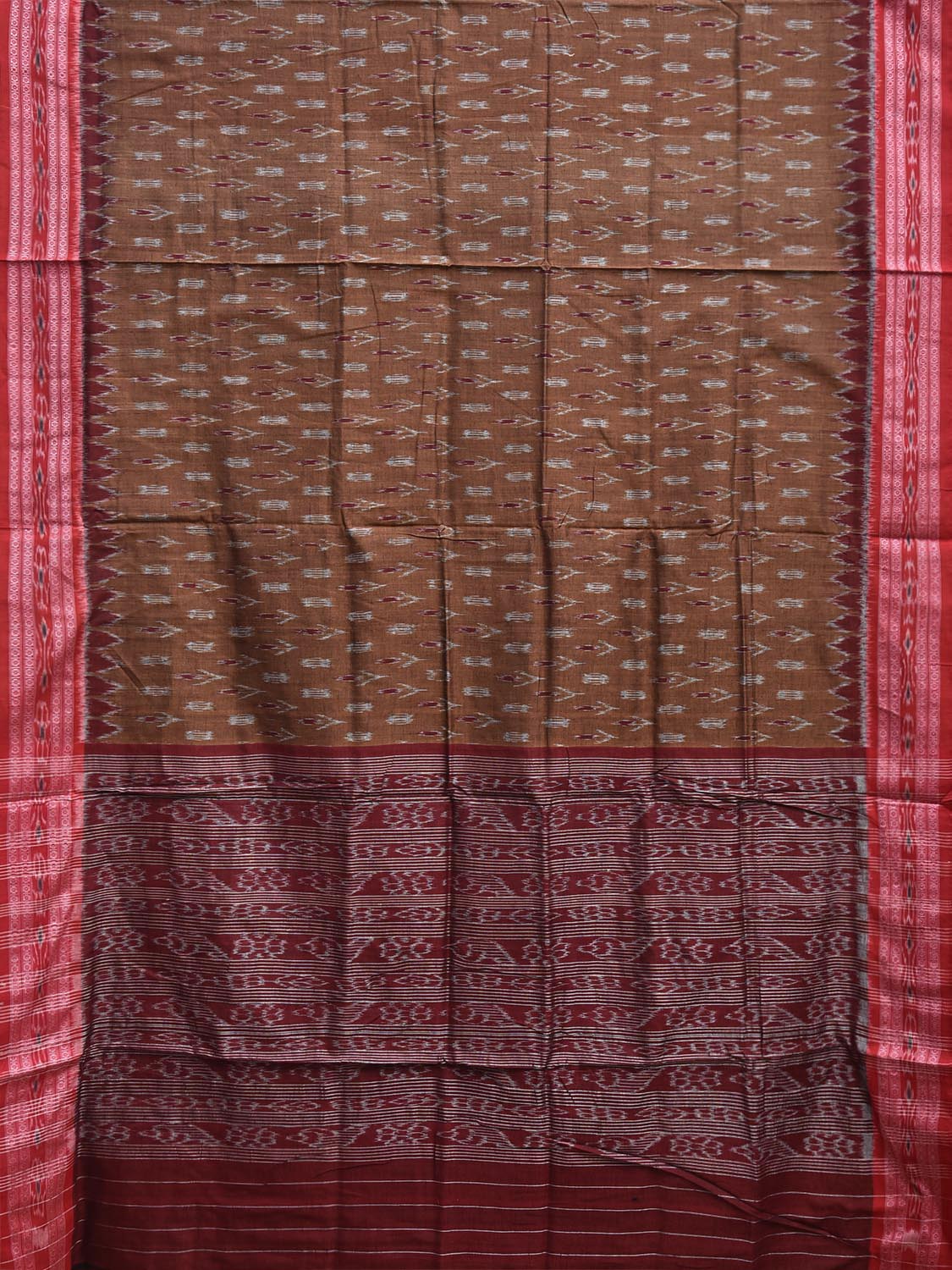 Rust and Maroon Ikat Cotton Handloom Saree with Body Buta and Pallu Design No Blouse i0991