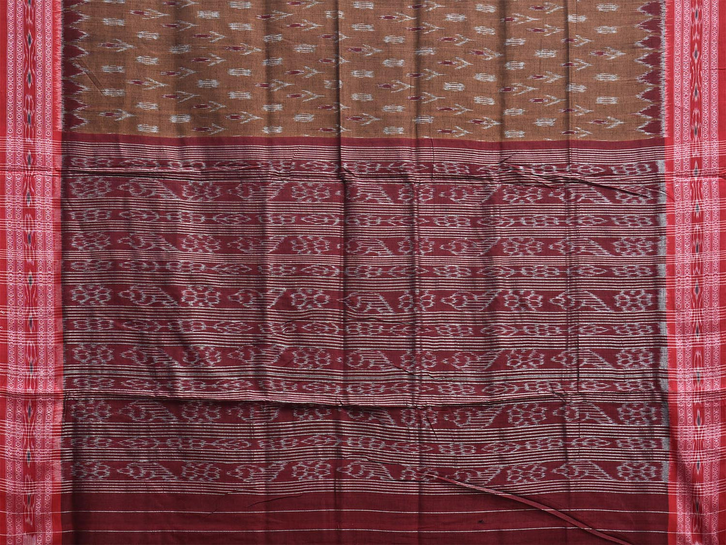 Rust and Maroon Ikat Cotton Handloom Saree with Body Buta and Pallu Design No Blouse i0991