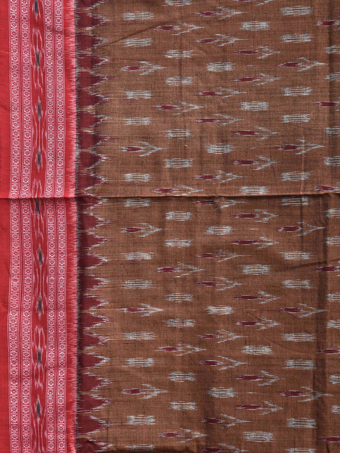 Rust and Maroon Ikat Cotton Handloom Saree with Body Buta and Pallu Design No Blouse i0991