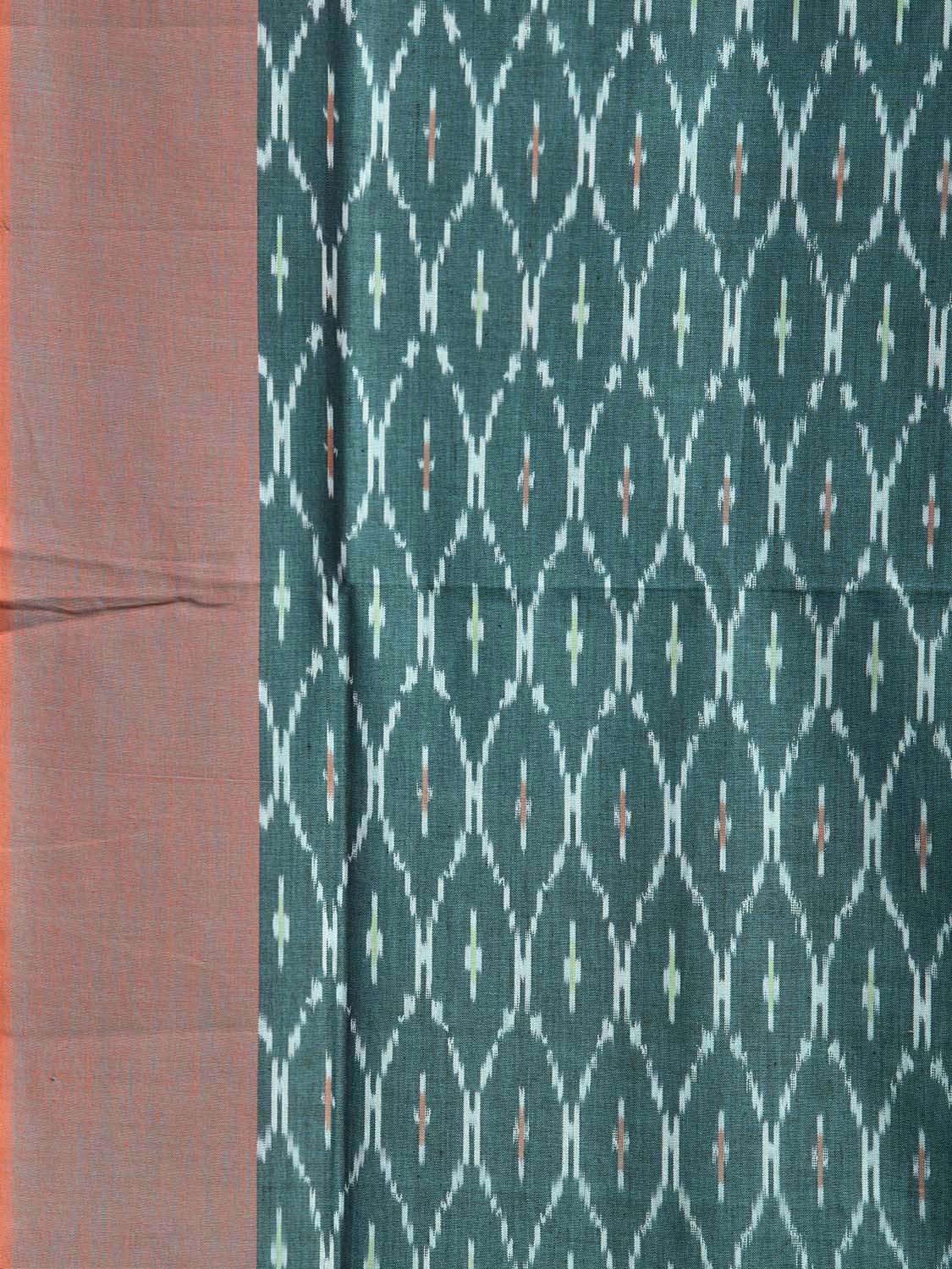 Teal Pochampally Ikat Cotton Saree with Grill Design No Blouse i0992