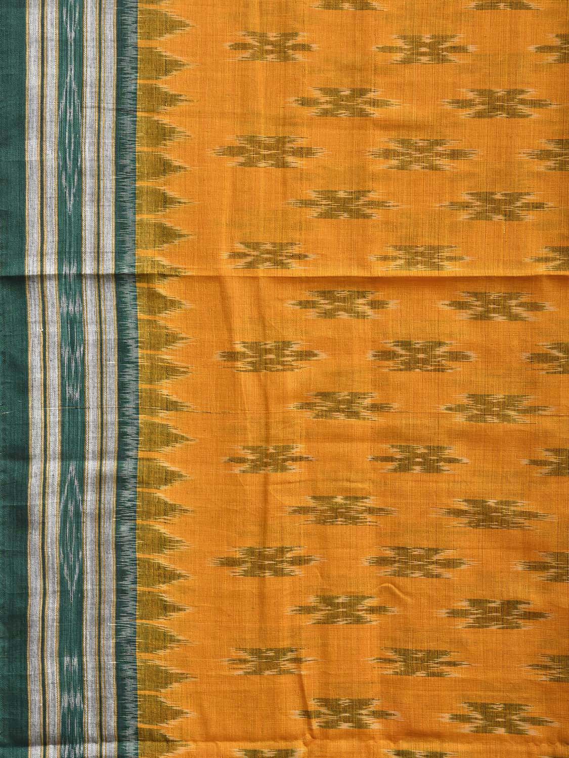 Yellow and Green Ikat Cotton Saree with Body Buta and Pallu Design No Blouse i0994