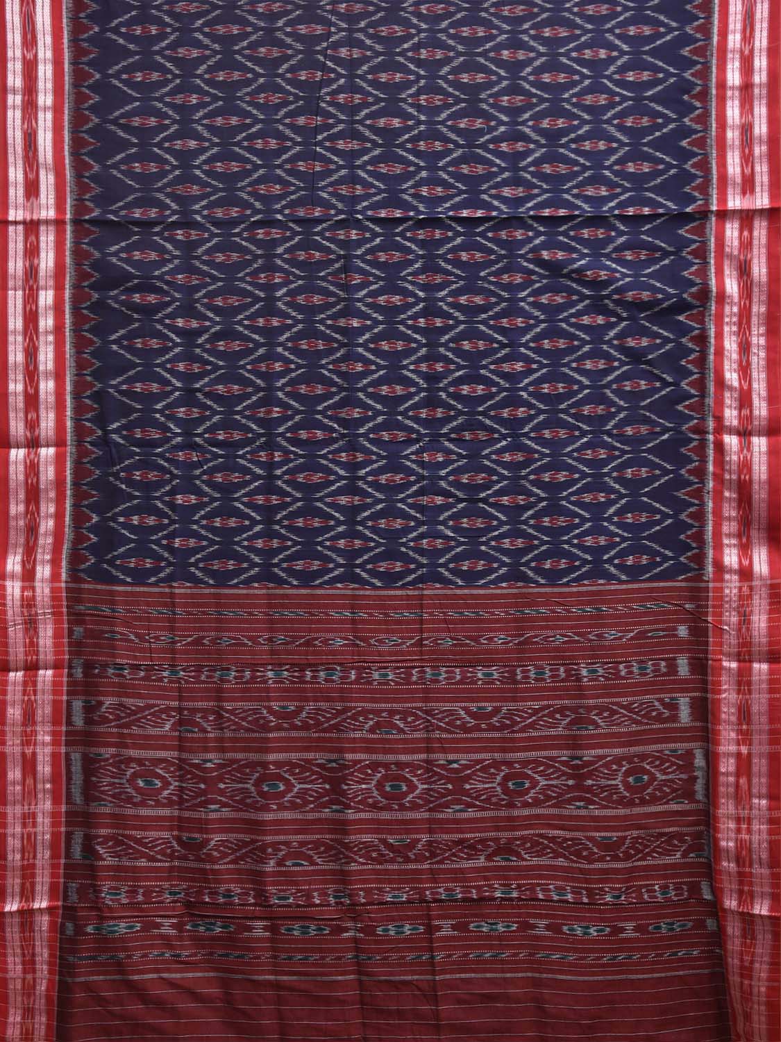 Navy and Maroon Ikat Cotton Saree with Grill Body and Pallu Design No Blouse i0995