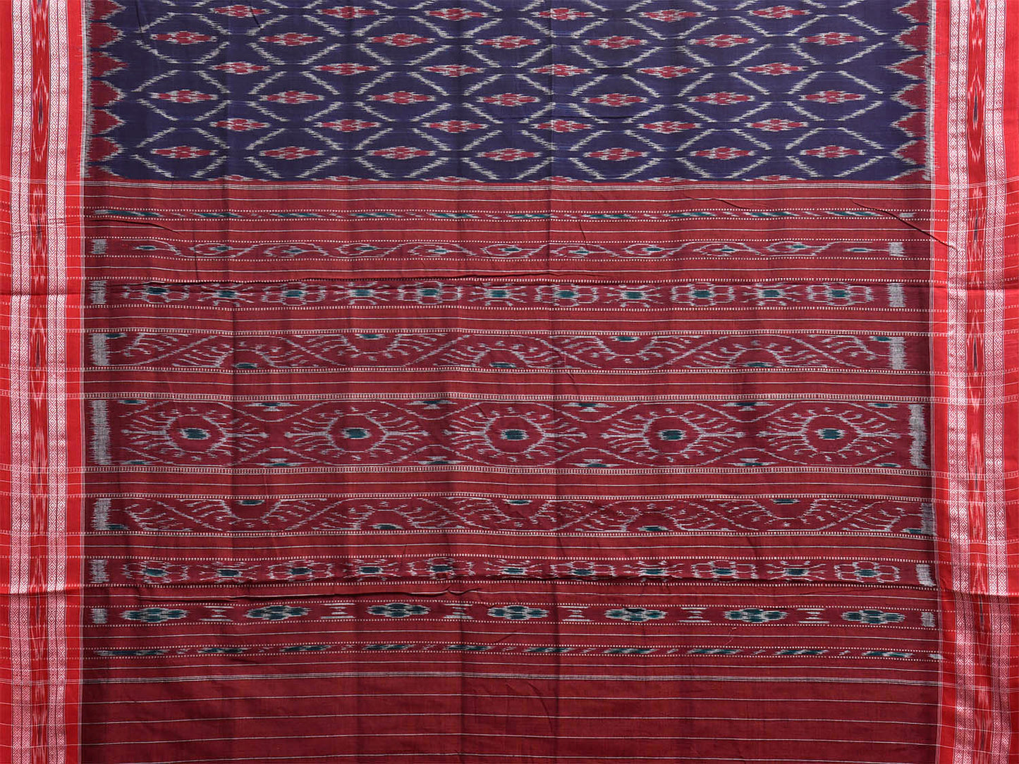 Navy and Maroon Ikat Cotton Saree with Grill Body and Pallu Design No Blouse i0995