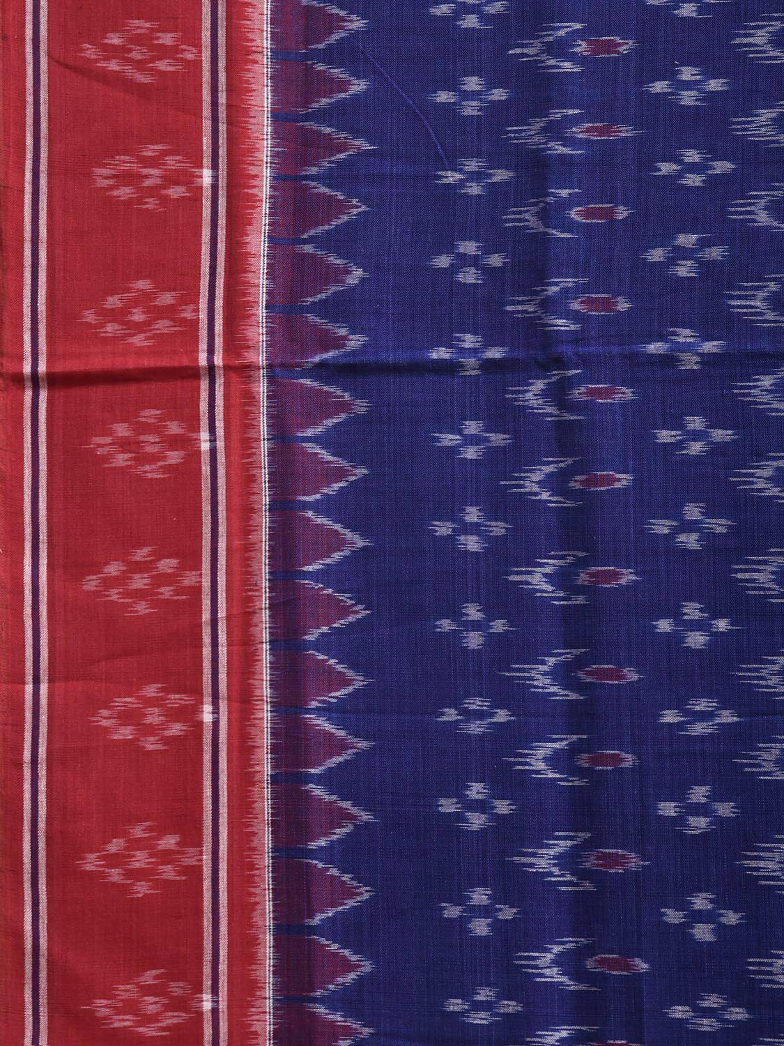 Blue and Red Pochampally Ikat Cotton Handloom Saree with Body Buta and Pallu Design No Blouse i1000