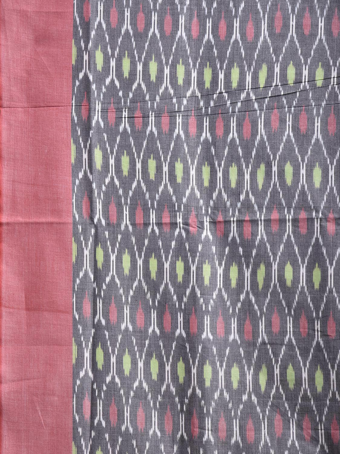 Grey and Light Pink Pochampally Ikat Cotton Handloom Saree with All Over Grill Design No Blouse i1002