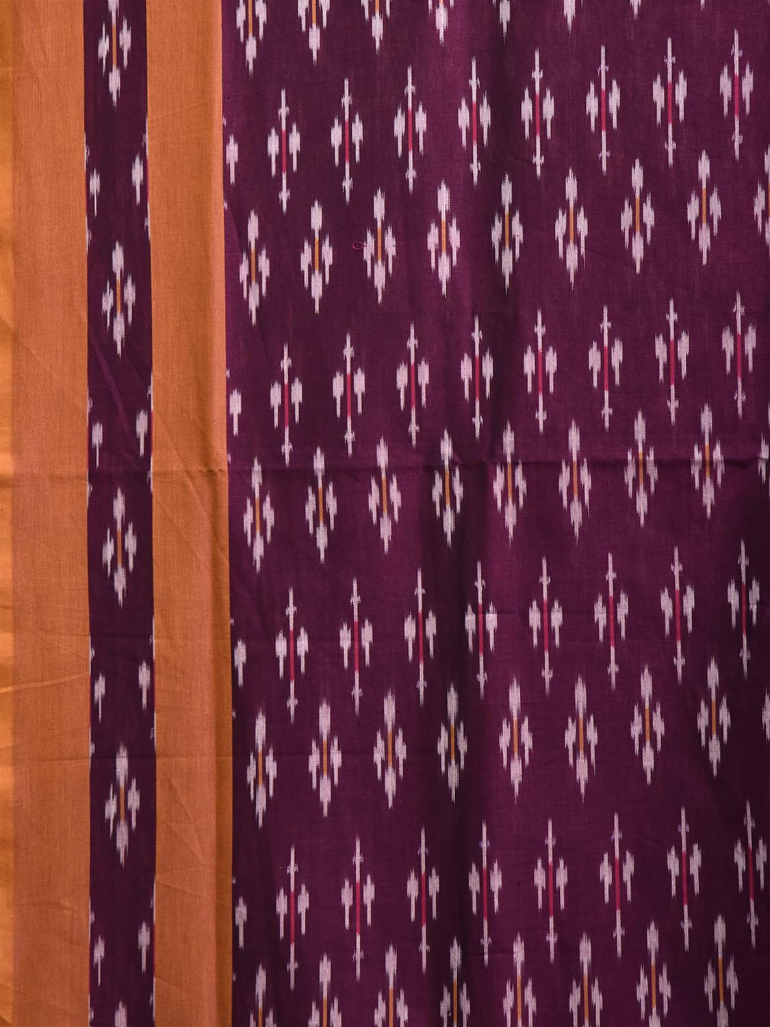 Wine and Orange Pochampally Ikat Cotton Handloom Saree with All Over and Zig-Zag Pallu Design No Blouse i1005