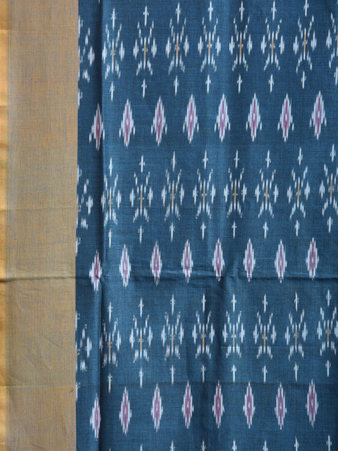 Teal Pochampally Ikat Cotton Handloom Saree with All Over and Grill Pallu Design No Blouse i1006