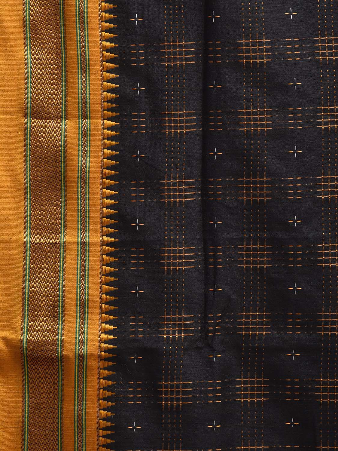 Black and Yellow ilkal Cotton Viscose Saree with Checks and Strips Pallu Design No Blouse il0005