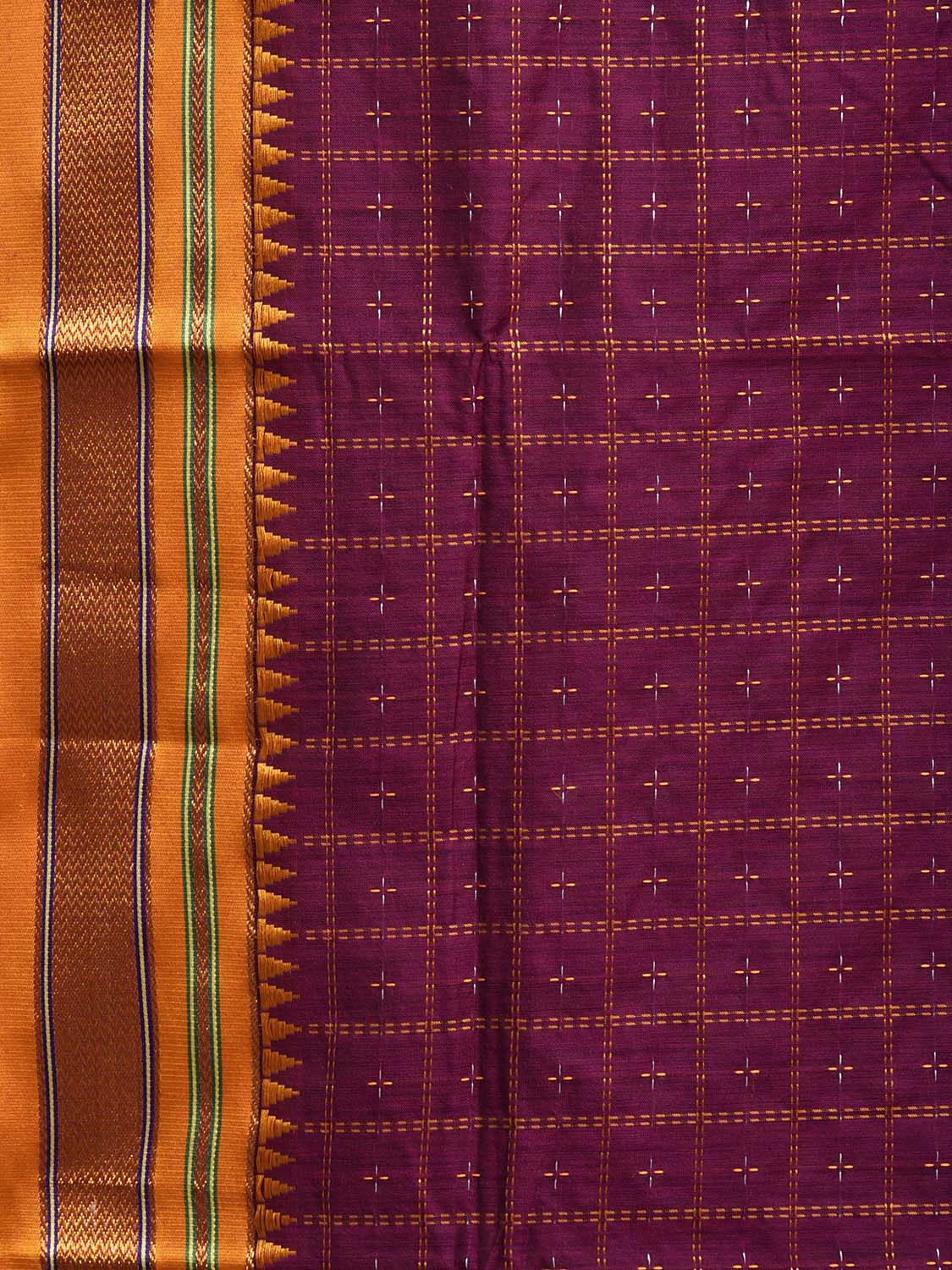 Magenta and Yellow ilkal Cotton Viscose Saree with Checks and Strips Pallu Design No Blouse il0010