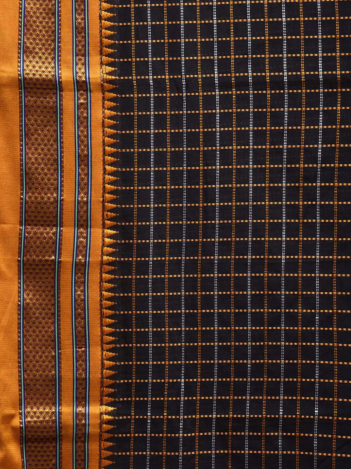 Black and Yellow ilkal Cotton Viscose Saree with Checks and Strips Pallu Design No Blouse il0011