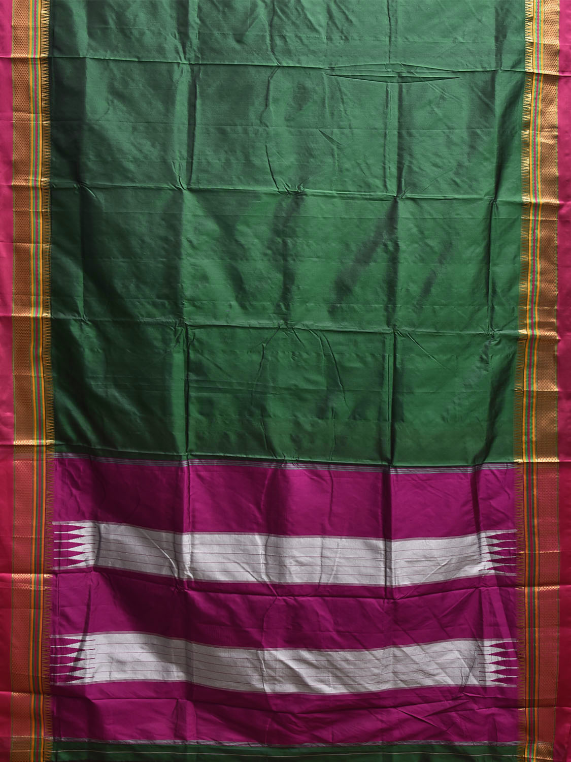 Green and Pink ilkal Viscose Silk Plain Saree with Contrast Teni Tope Kammi Pallu Design il0014