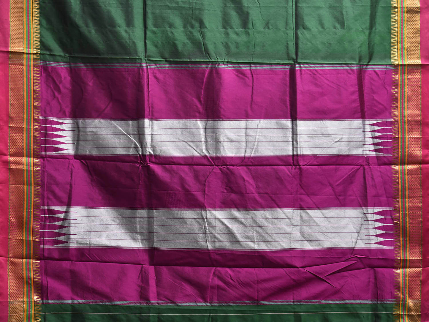 Green and Pink ilkal Viscose Silk Plain Saree with Contrast Teni Tope Kammi Pallu Design il0014