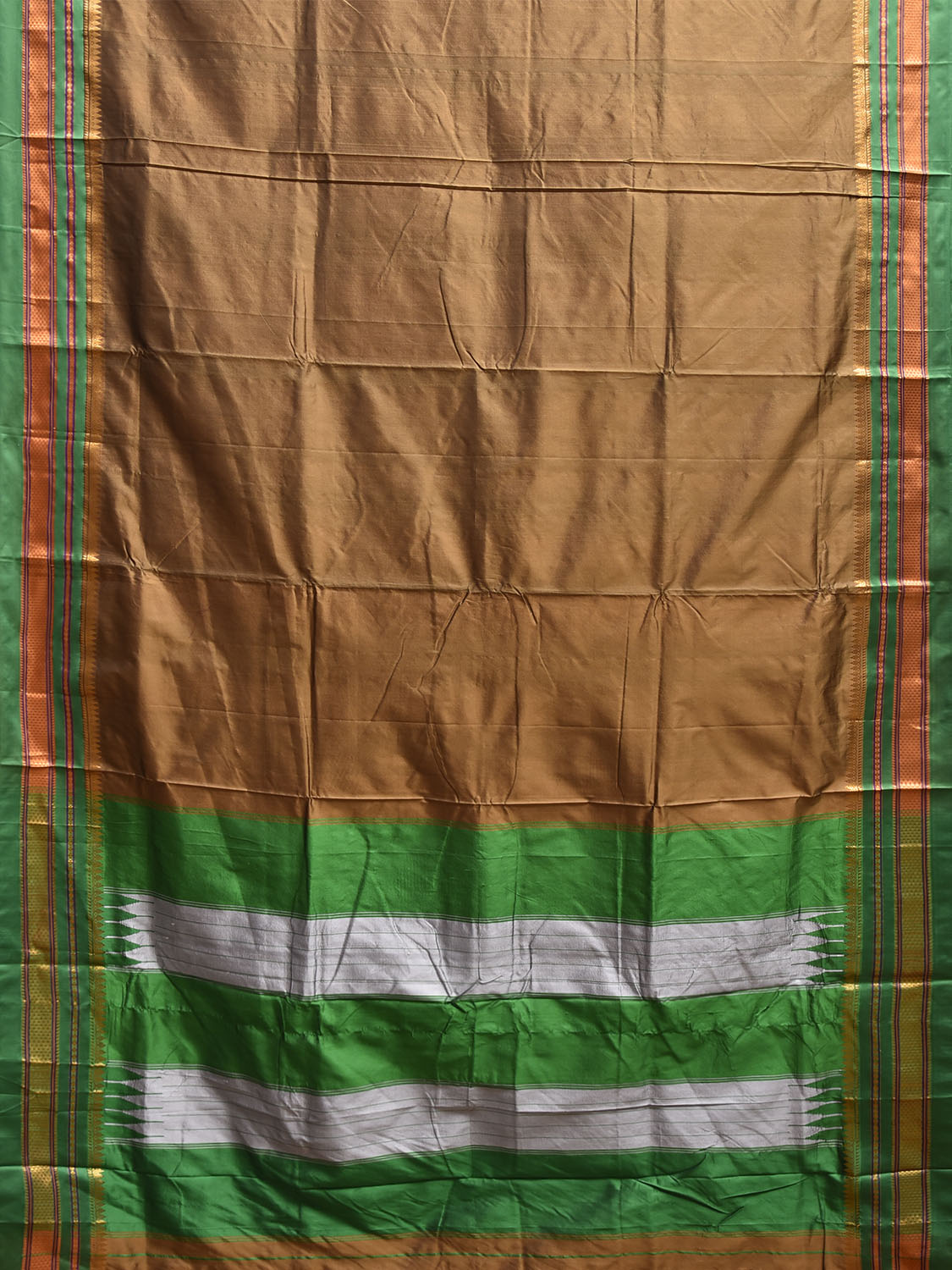 Olive and Green ilkal Viscose Silk Plain Saree with Contrast Teni Tope Kammi Pallu Design No Blouse il0016