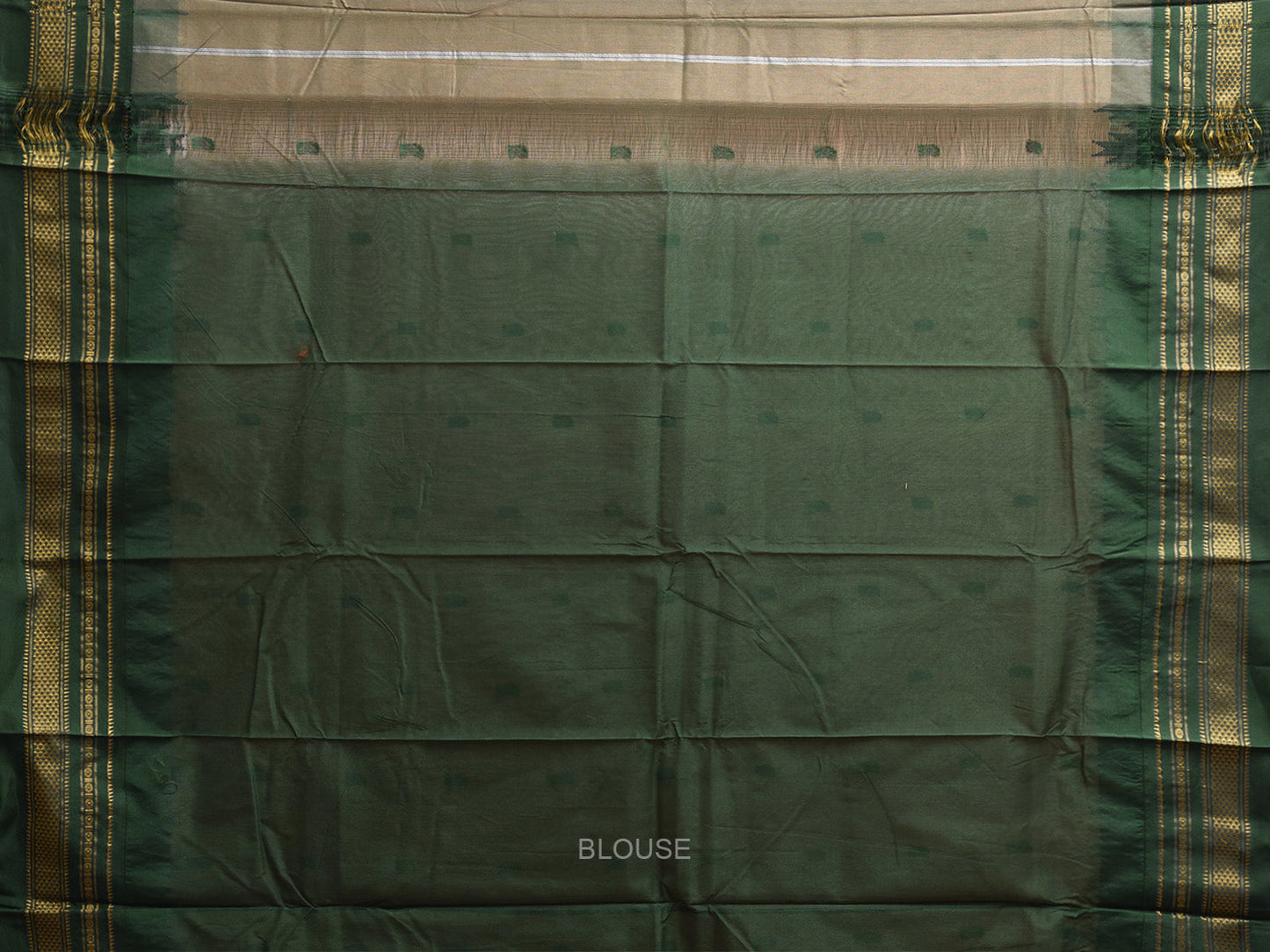 Cream and Green ilkal Viscose Silk Saree with Temple Border and Contrast Teni Tope Kammi Pallu Design il0023