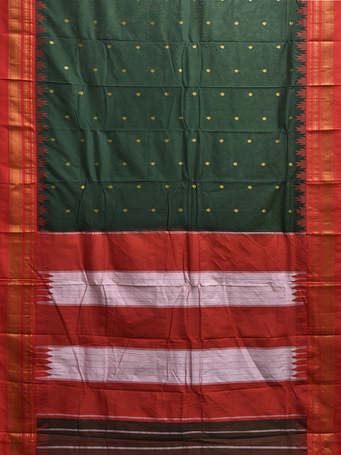 Green and Red ilkal Viscose Silk Saree with Temple Border and Contrast Teni Tope Kammi Pallu Design il0025