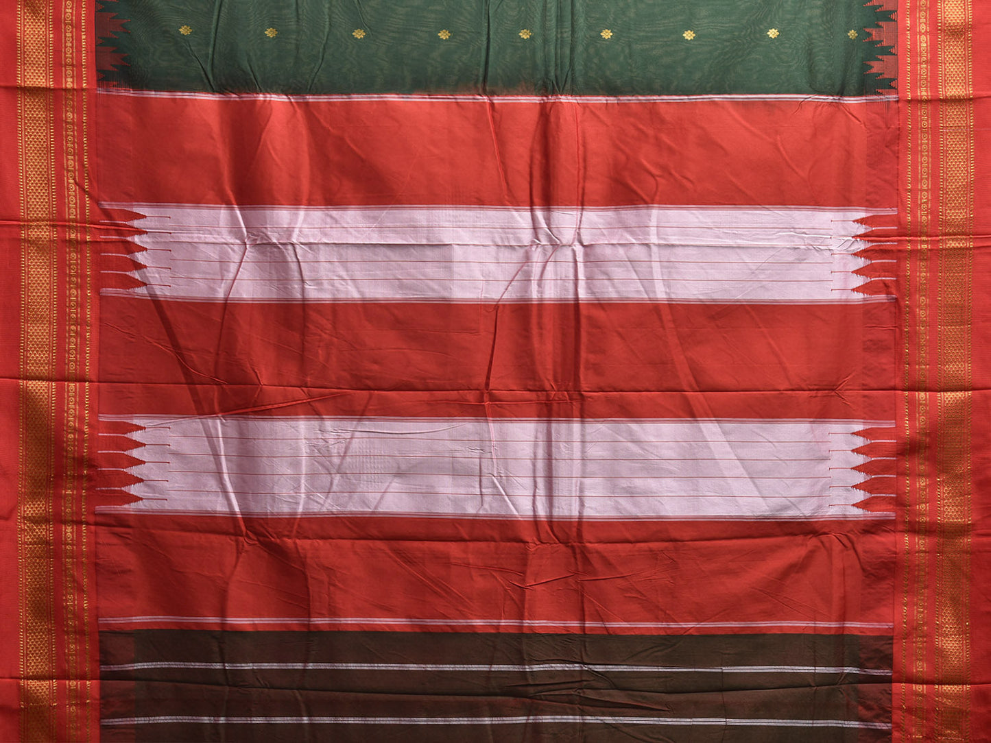 Green and Red ilkal Viscose Silk Saree with Temple Border and Contrast Teni Tope Kammi Pallu Design il0025