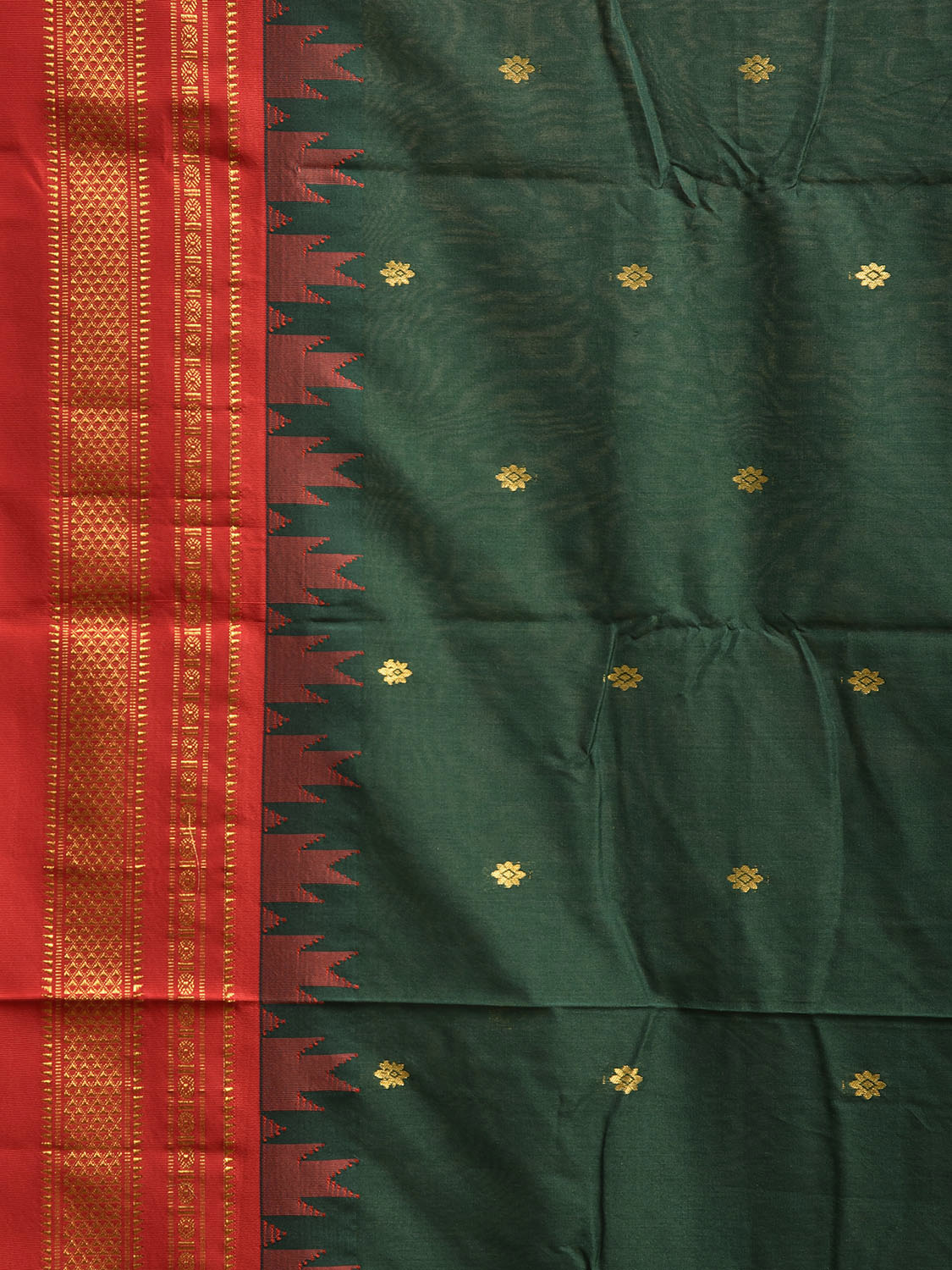 Green and Red ilkal Viscose Silk Saree with Temple Border and Contrast Teni Tope Kammi Pallu Design il0025