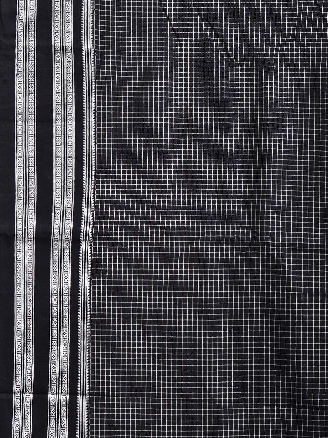 Black and White ilkal Cotton Saree with Checks and Strips Pallu Design No Blouse il0026