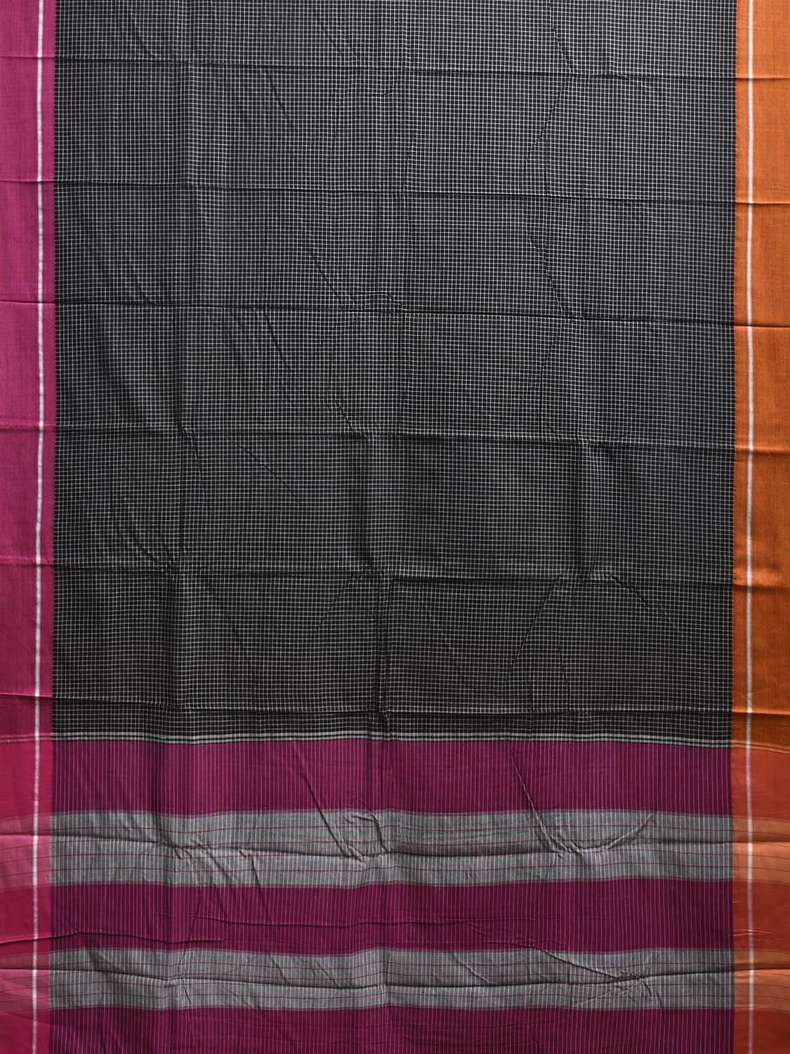 Black and Pink ilkal Cotton Saree with Checks and Ganga-Jamuna Border Design No Blouse il0027
