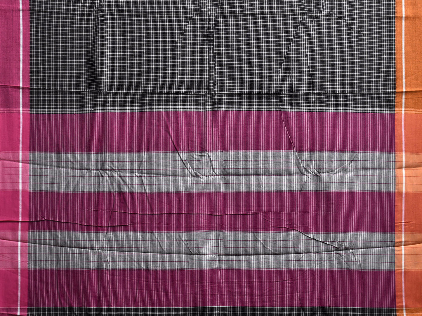 Black and Pink ilkal Cotton Saree with Checks and Ganga-Jamuna Border Design No Blouse il0027
