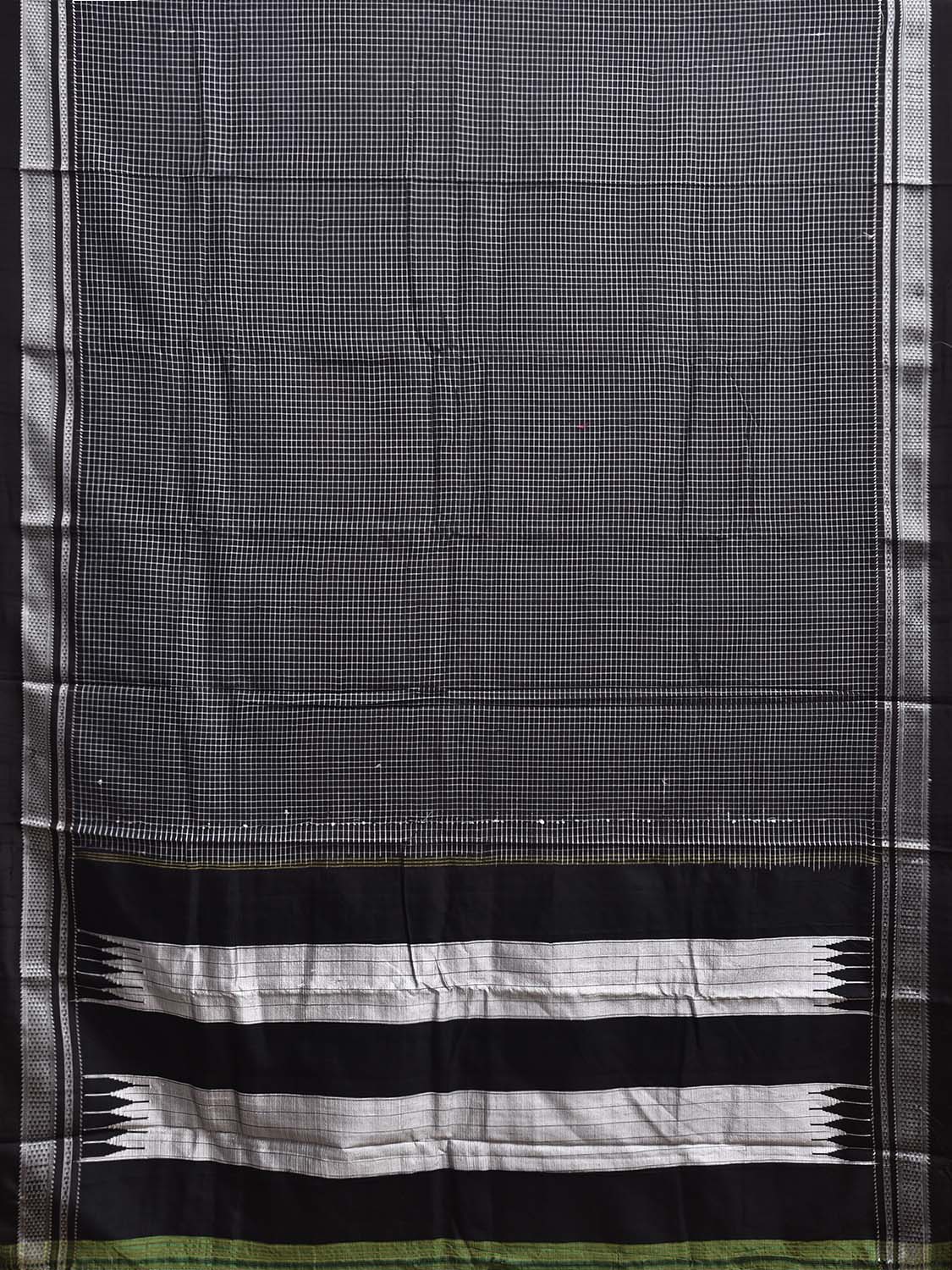 Black and White ilkal Cotton Saree with Checks and Contrast Teni Tope Kammi Pallu Design No Blouse il0028