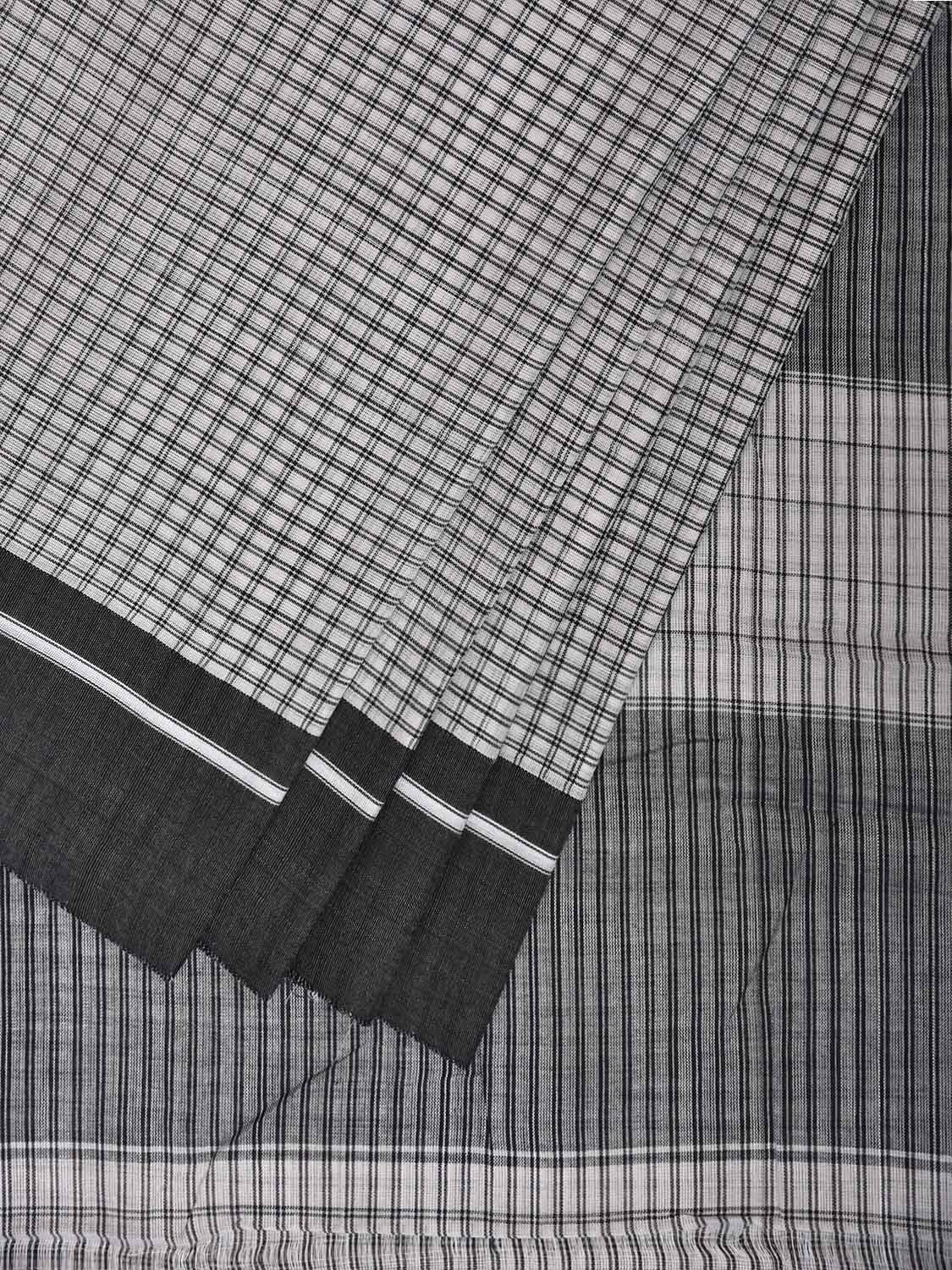 White and Black ilkal Cotton Saree with Checks and Strips Pallu Design No Blouse il0029