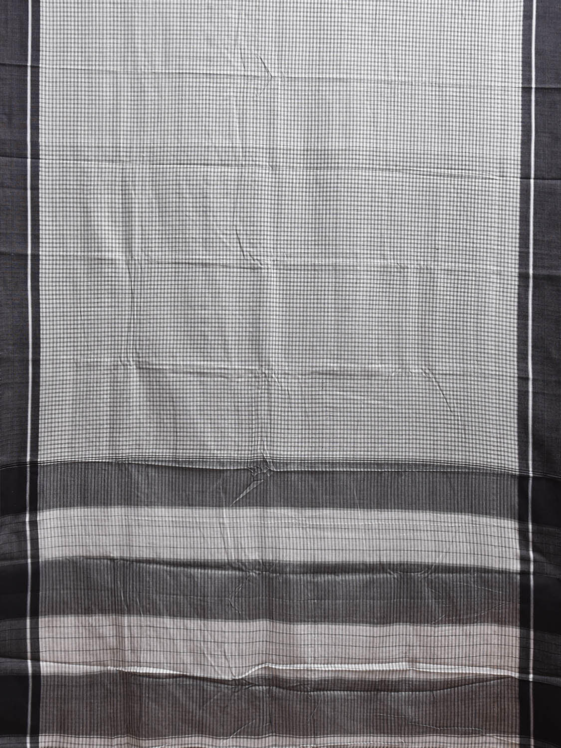 White and Black ilkal Cotton Saree with Checks and Strips Pallu Design No Blouse il0029