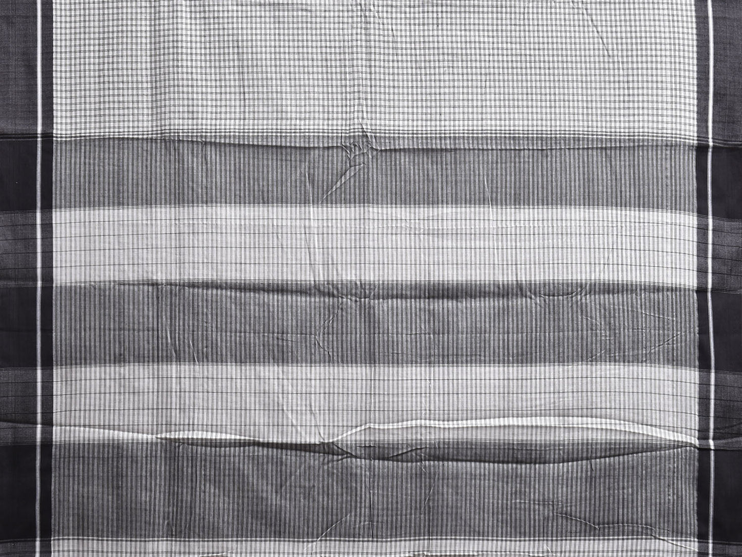 White and Black ilkal Cotton Saree with Checks and Strips Pallu Design No Blouse il0029