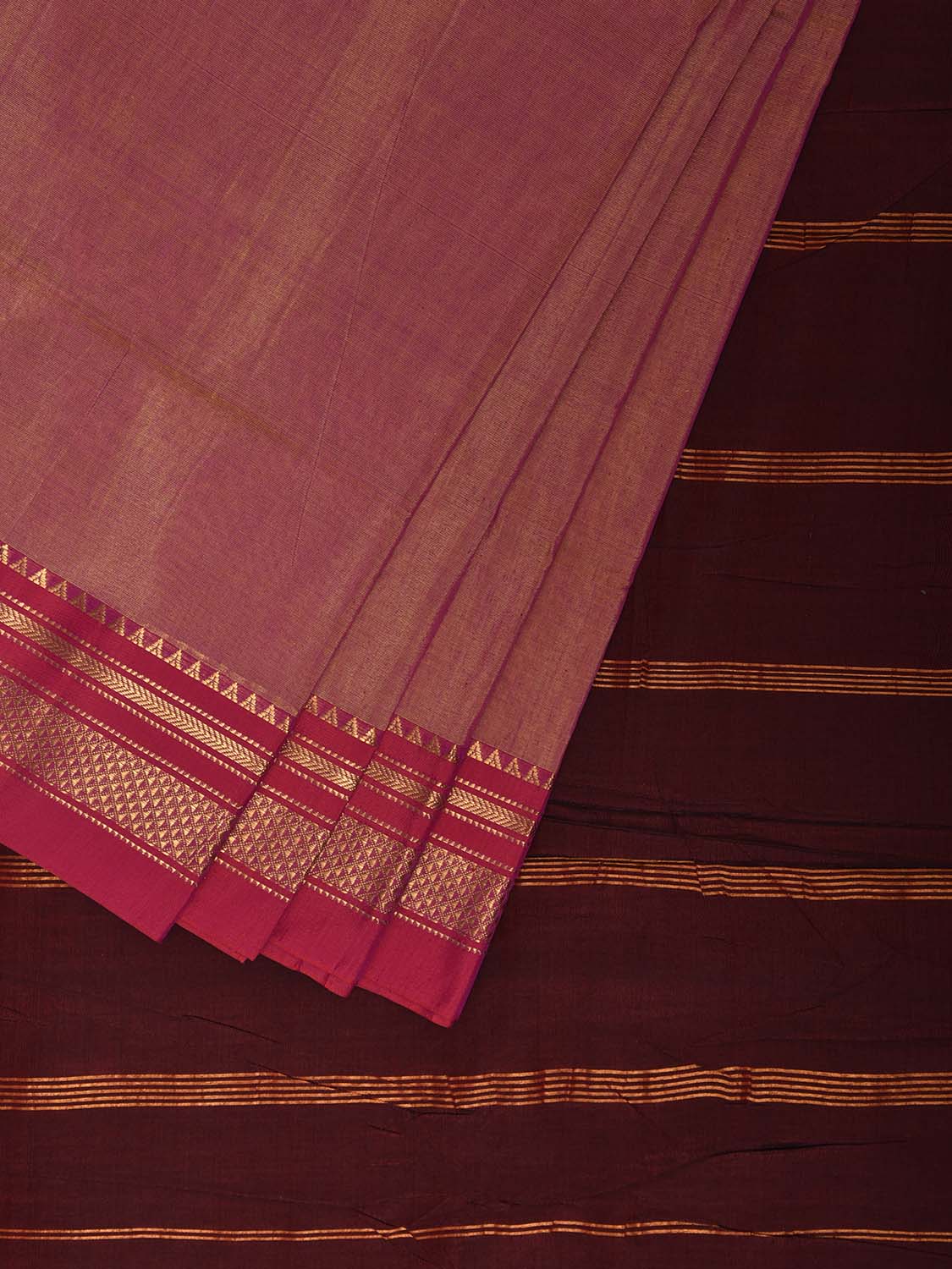 Peach and Maroon ilkal Cotton Silk Saree with Strips Pallu and Border Design il0034