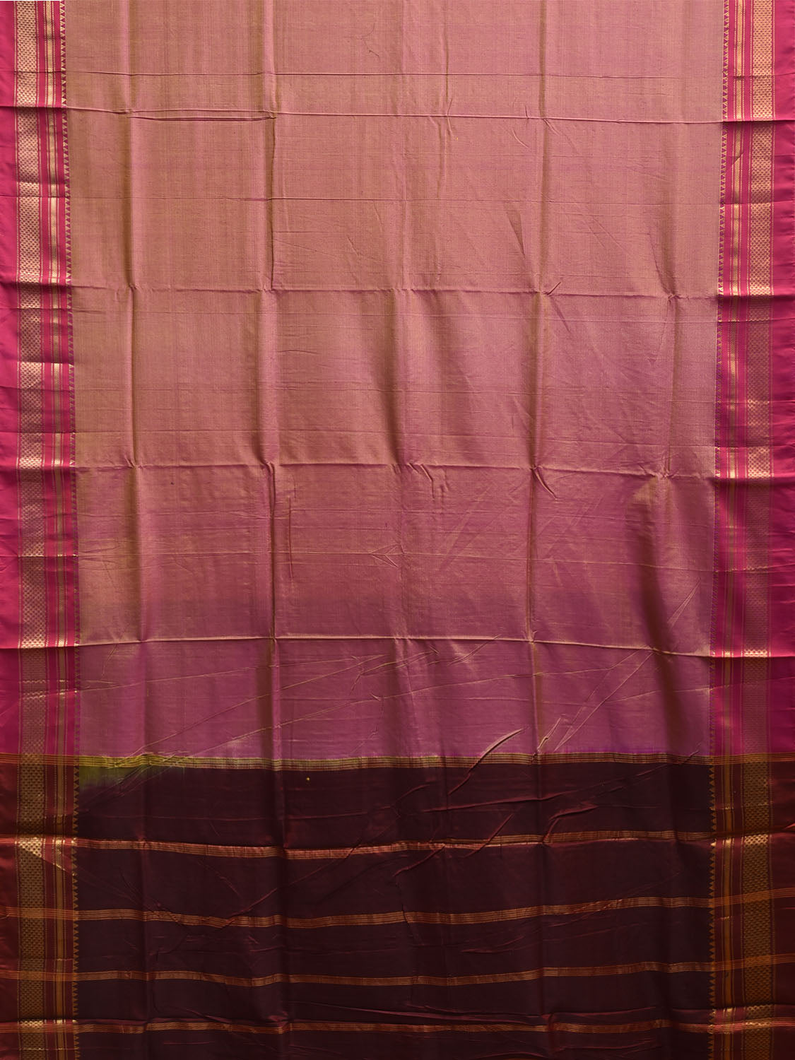 Peach and Maroon ilkal Cotton Silk Saree with Strips Pallu and Border Design il0034