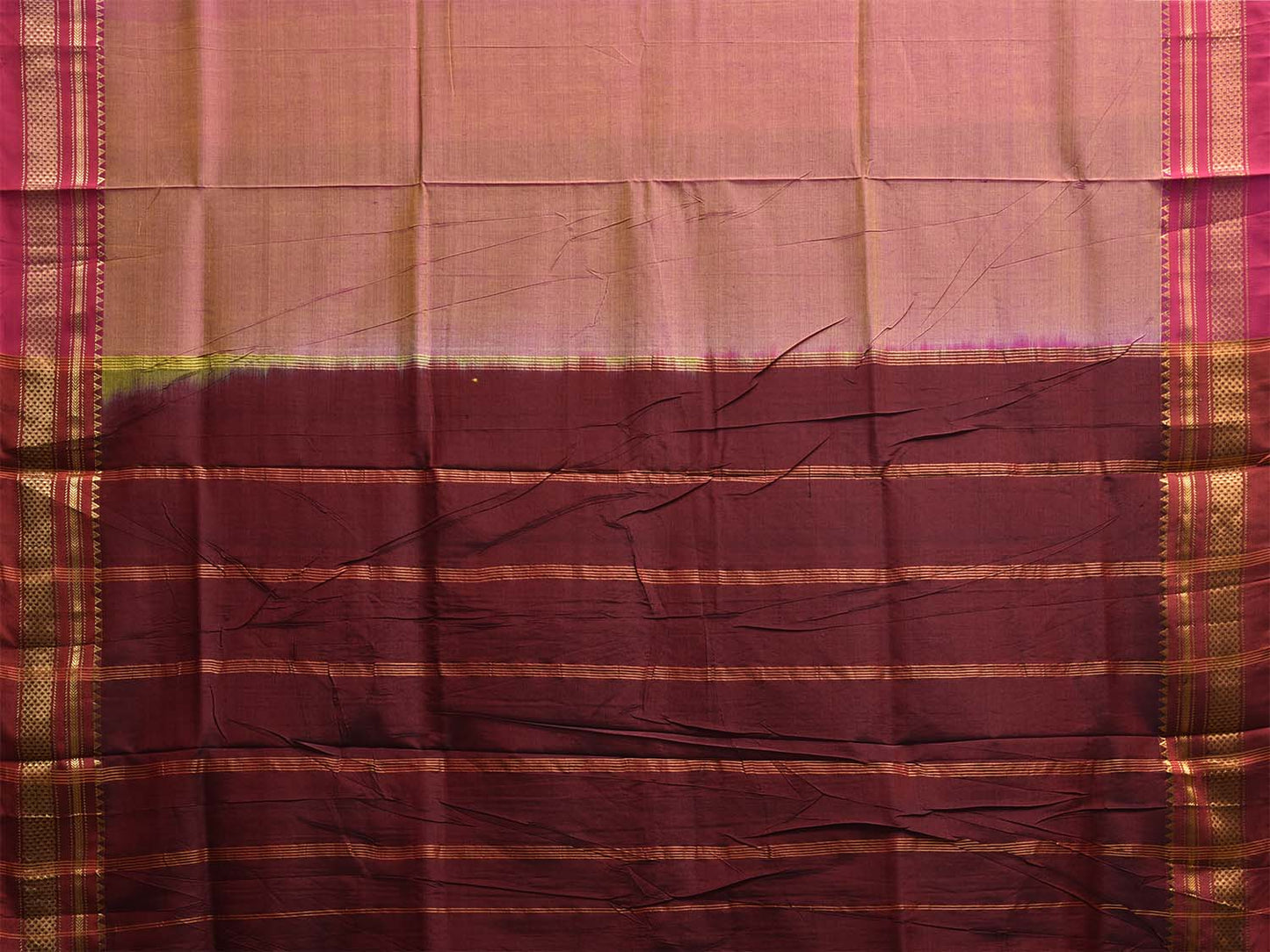 Peach and Maroon ilkal Cotton Silk Saree with Strips Pallu and Border Design il0034