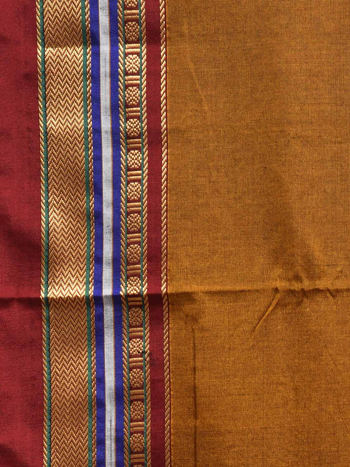 Olive and Orange ilkal Cotton Viscose Saree with Strips Pallu and Border Design No Blouse il0036