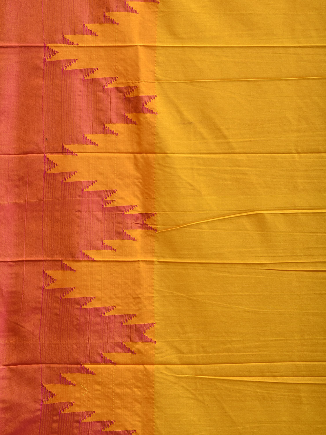 Yellow and Pink ilkal Viscose Plain Saree with Big Temple Border Design il0046
