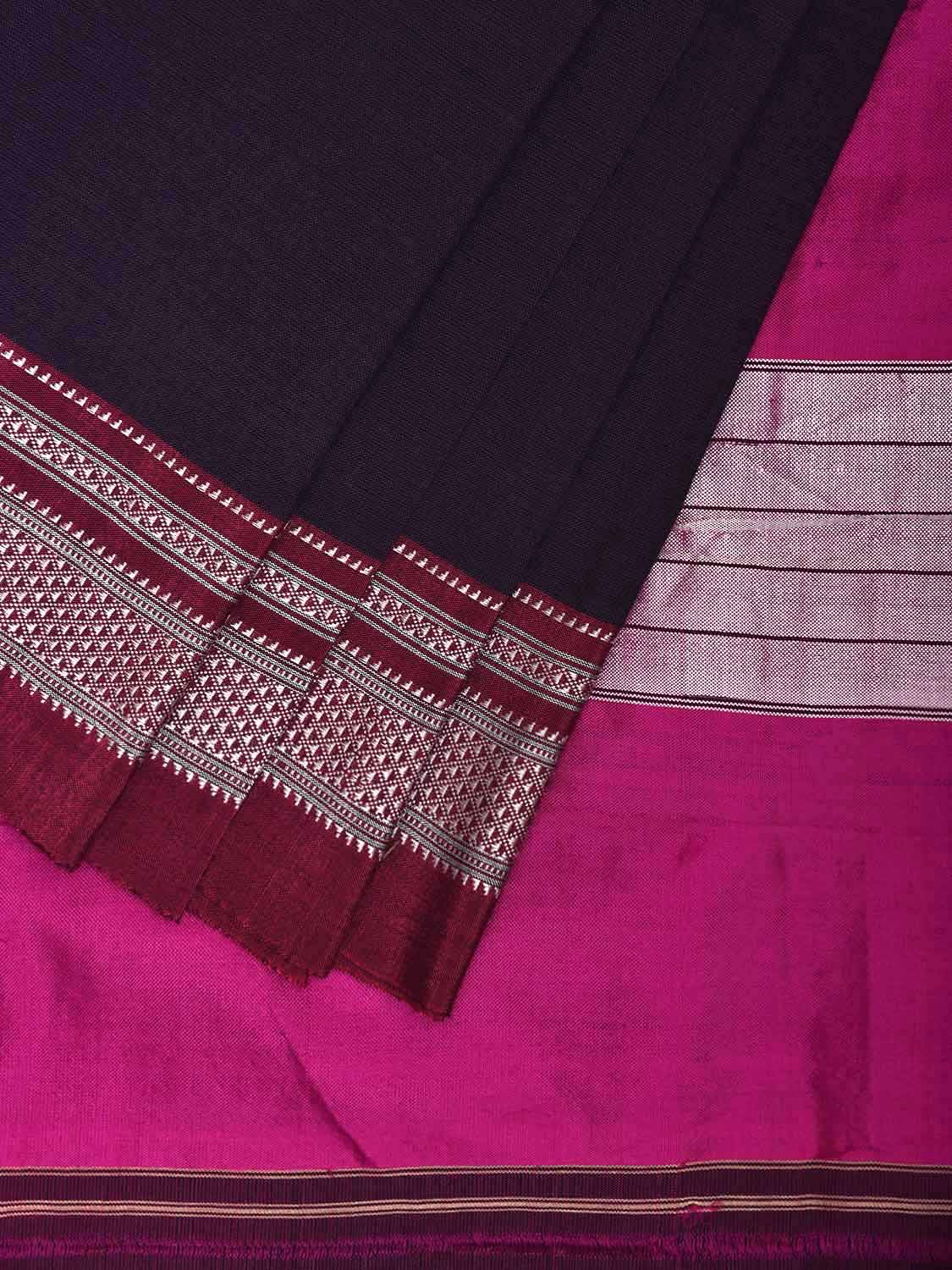 Wine and Pink ilkal Cotton Plain Saree with Strips Pallu Design No Blouse il0051