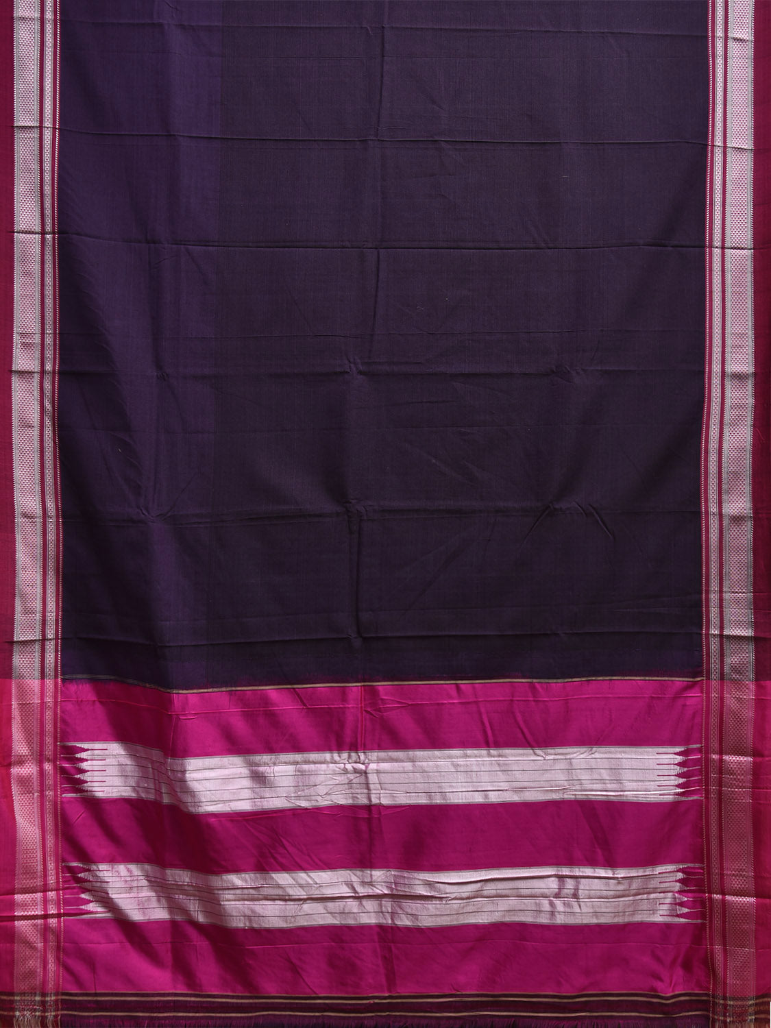 Wine and Pink ilkal Cotton Plain Saree with Strips Pallu Design No Blouse il0051