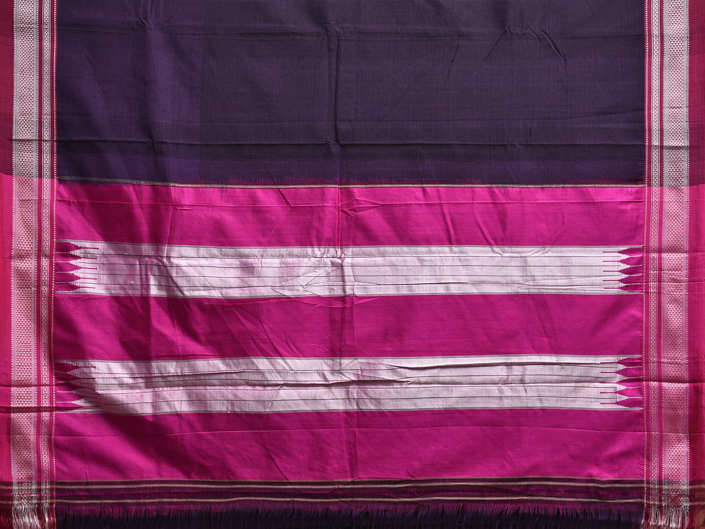 Wine and Pink ilkal Cotton Plain Saree with Strips Pallu Design No Blouse il0051