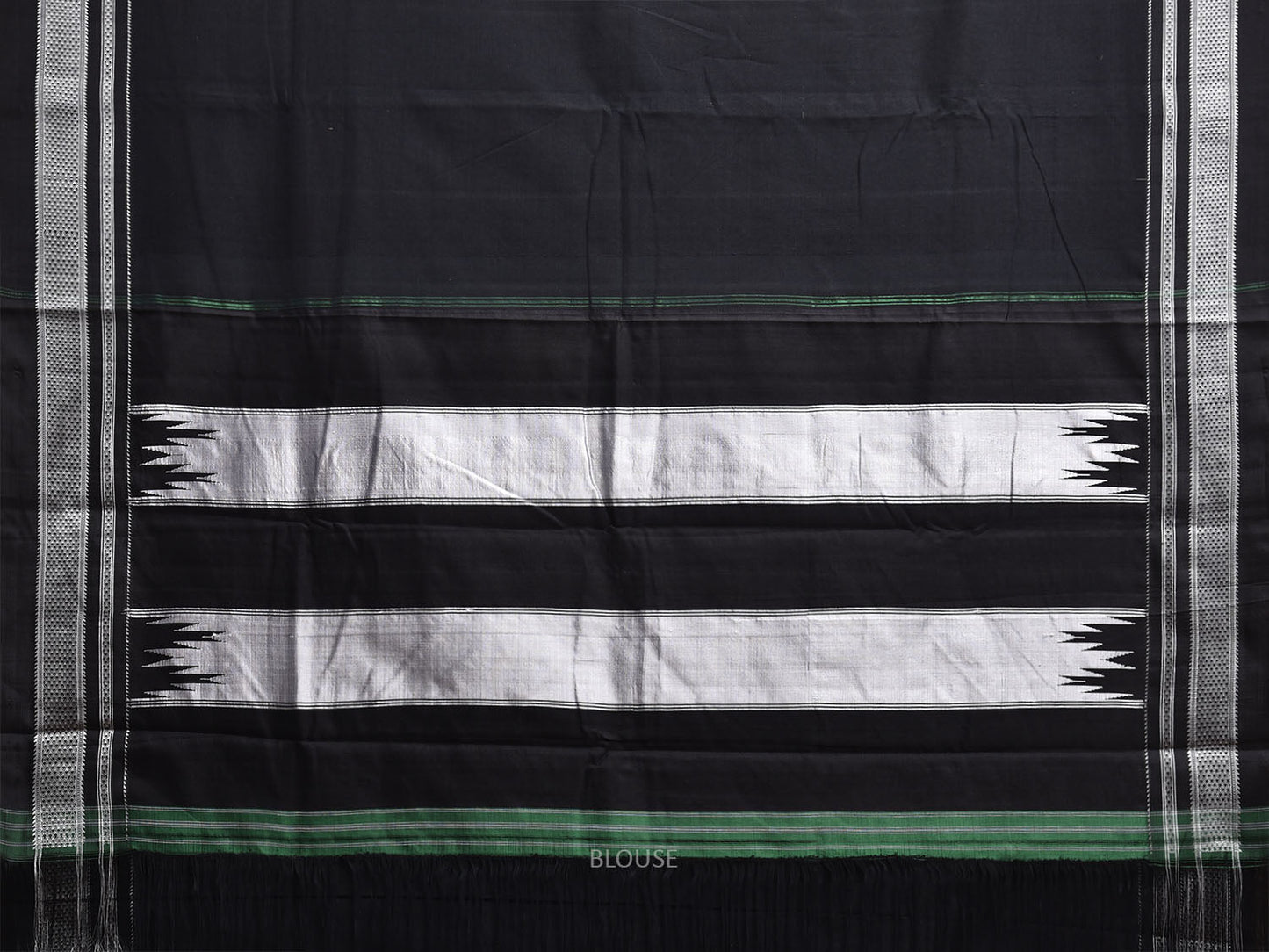 Black and Light Grey ilkal Cotton Plain Saree with Strips Pallu Design No Blouse il0052
