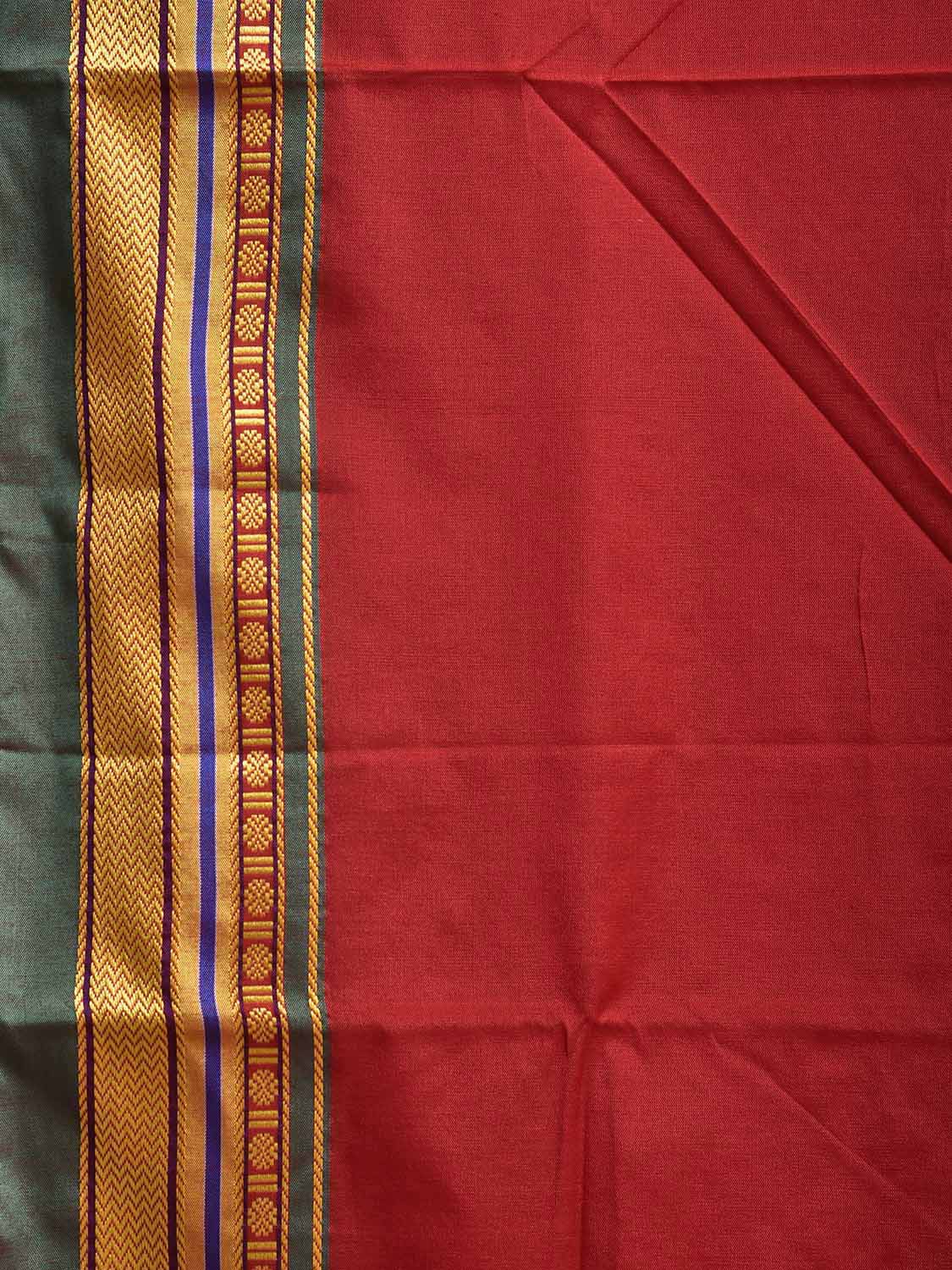 Red and Green ilkal Cotton Plain Saree with Strips Pallu Design No Blouse il0053
