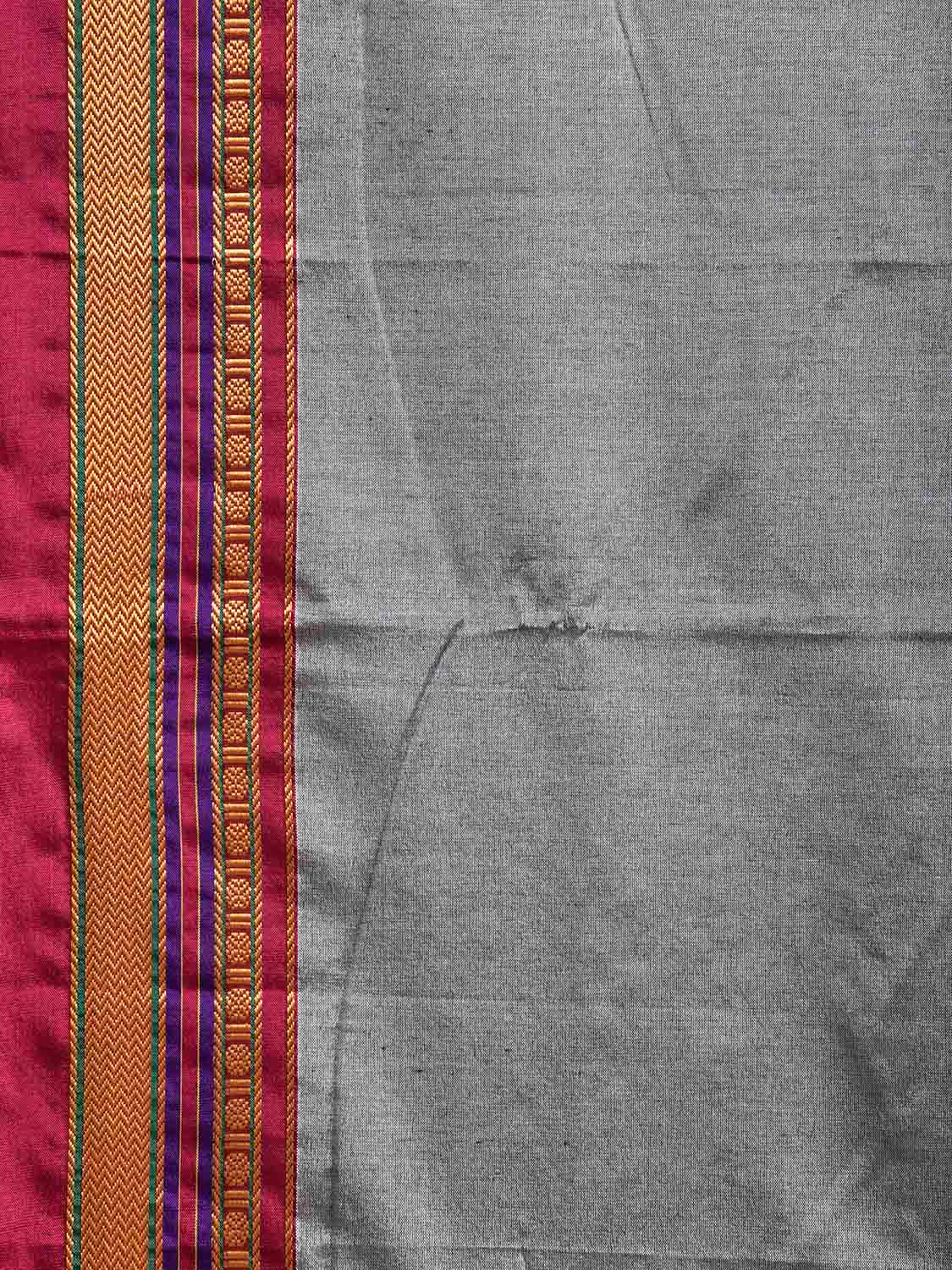 Grey and Light Pink ilkal Cotton Plain Saree with Strips Pallu Design No Blouse il0054