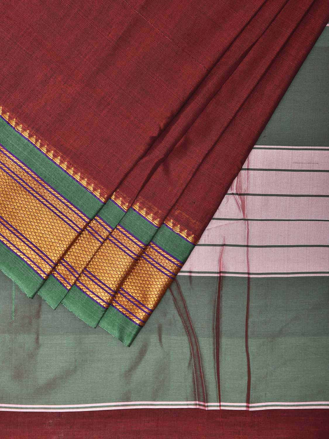 Maroon and Green ilkal Cotton Viscose Plain Saree with Contrast Pallu Design il0058