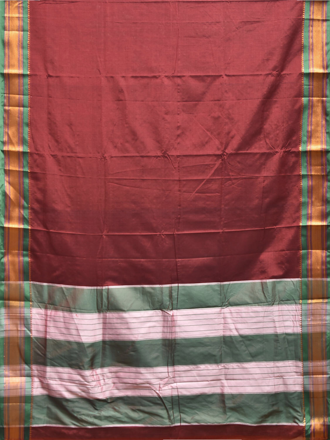 Maroon and Green ilkal Cotton Viscose Plain Saree with Contrast Pallu Design il0058