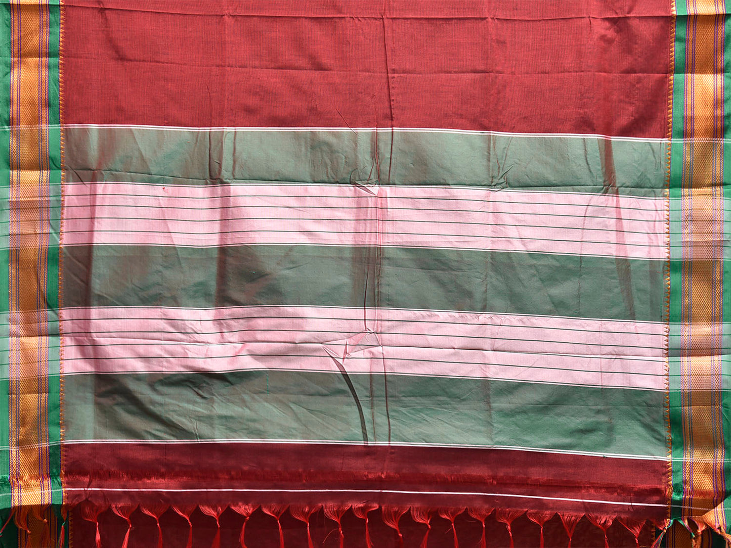 Maroon and Green ilkal Cotton Viscose Plain Saree with Contrast Pallu Design il0058