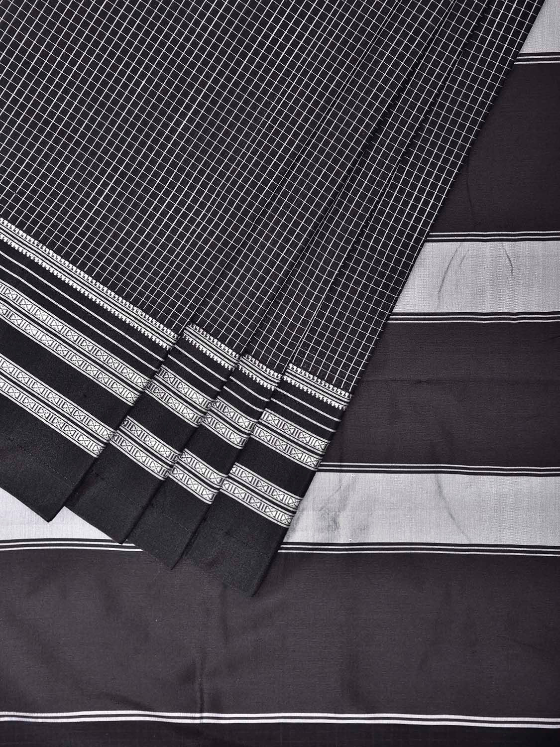 Black ilkal Cotton Viscose Saree with Checks and Pallu Design il0062