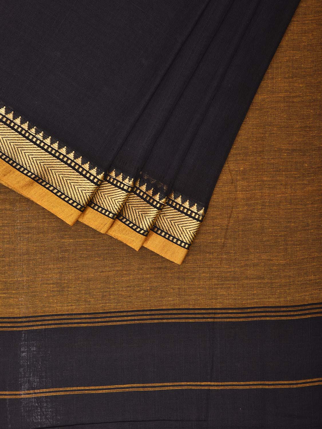 Black ilkal Cotton Plain Saree with Contrast Pallu Design No Blouse il0064