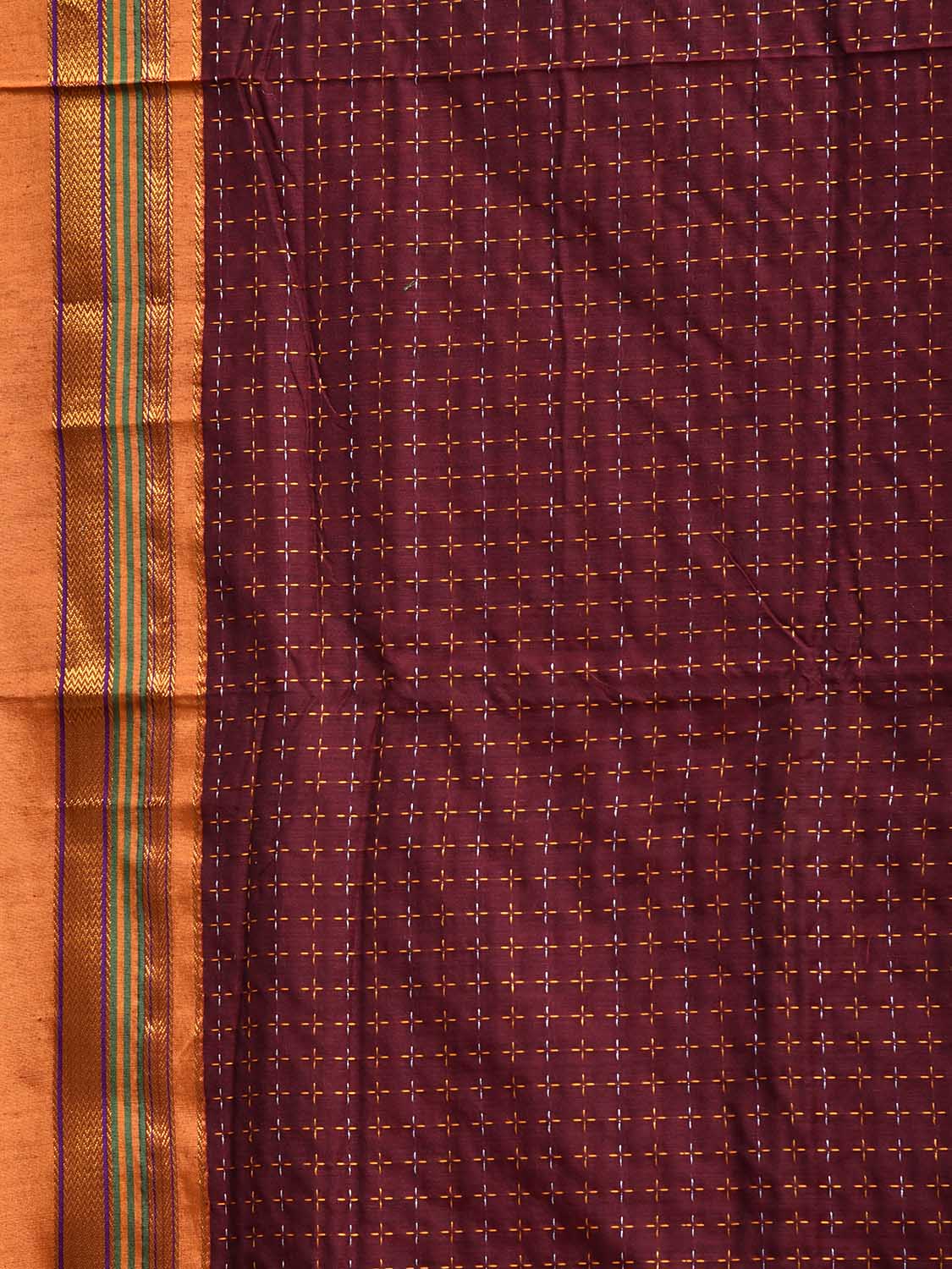 Maroon and Yellow ilkal Cotton Viscose Saree with Strips Pallu Design No Blouse il0067