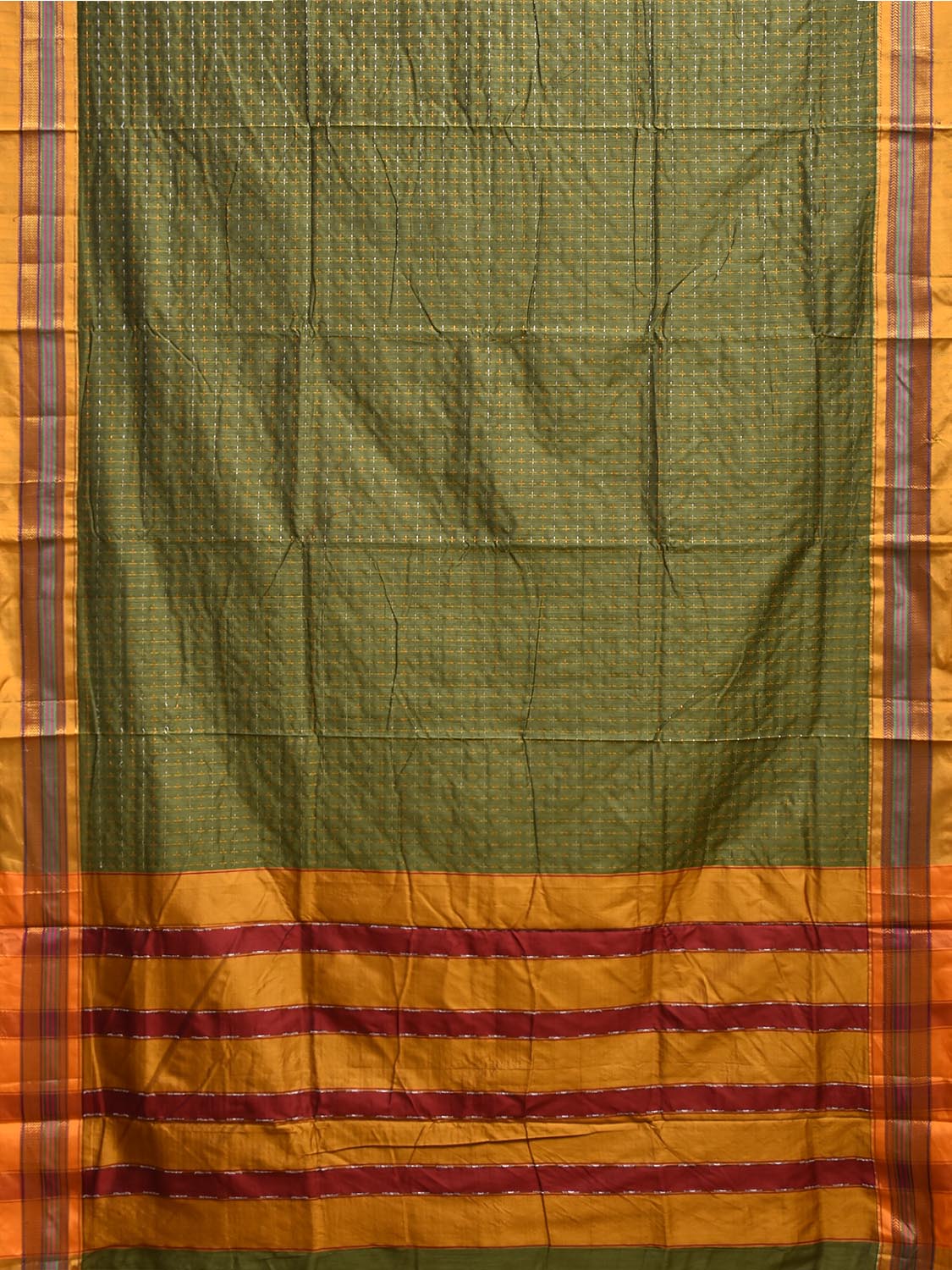 Green and Yellow ilkal Cotton Viscose Saree with Strips Pallu Design No Blouse il0068