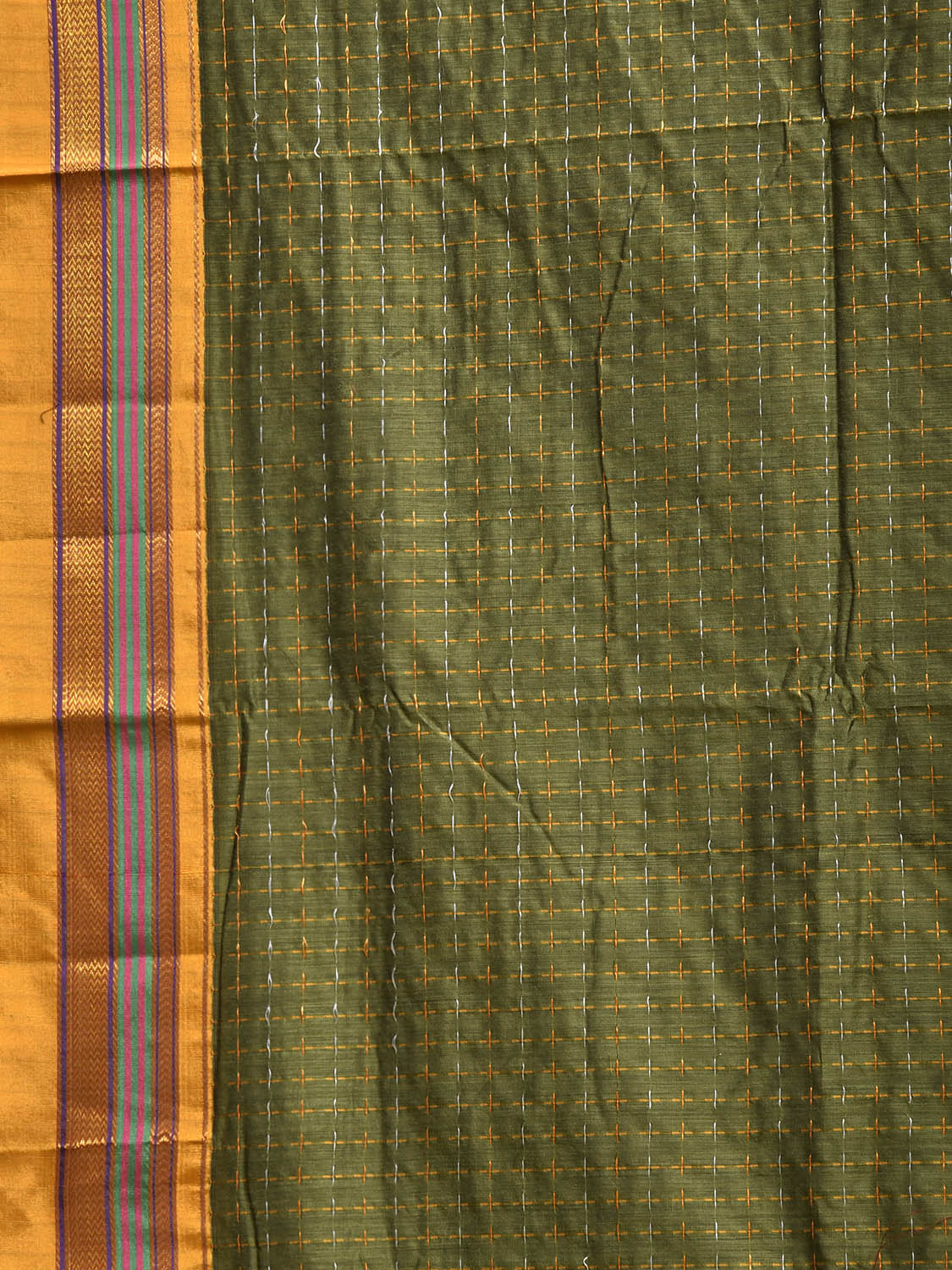 Green and Yellow ilkal Cotton Viscose Saree with Strips Pallu Design No Blouse il0068
