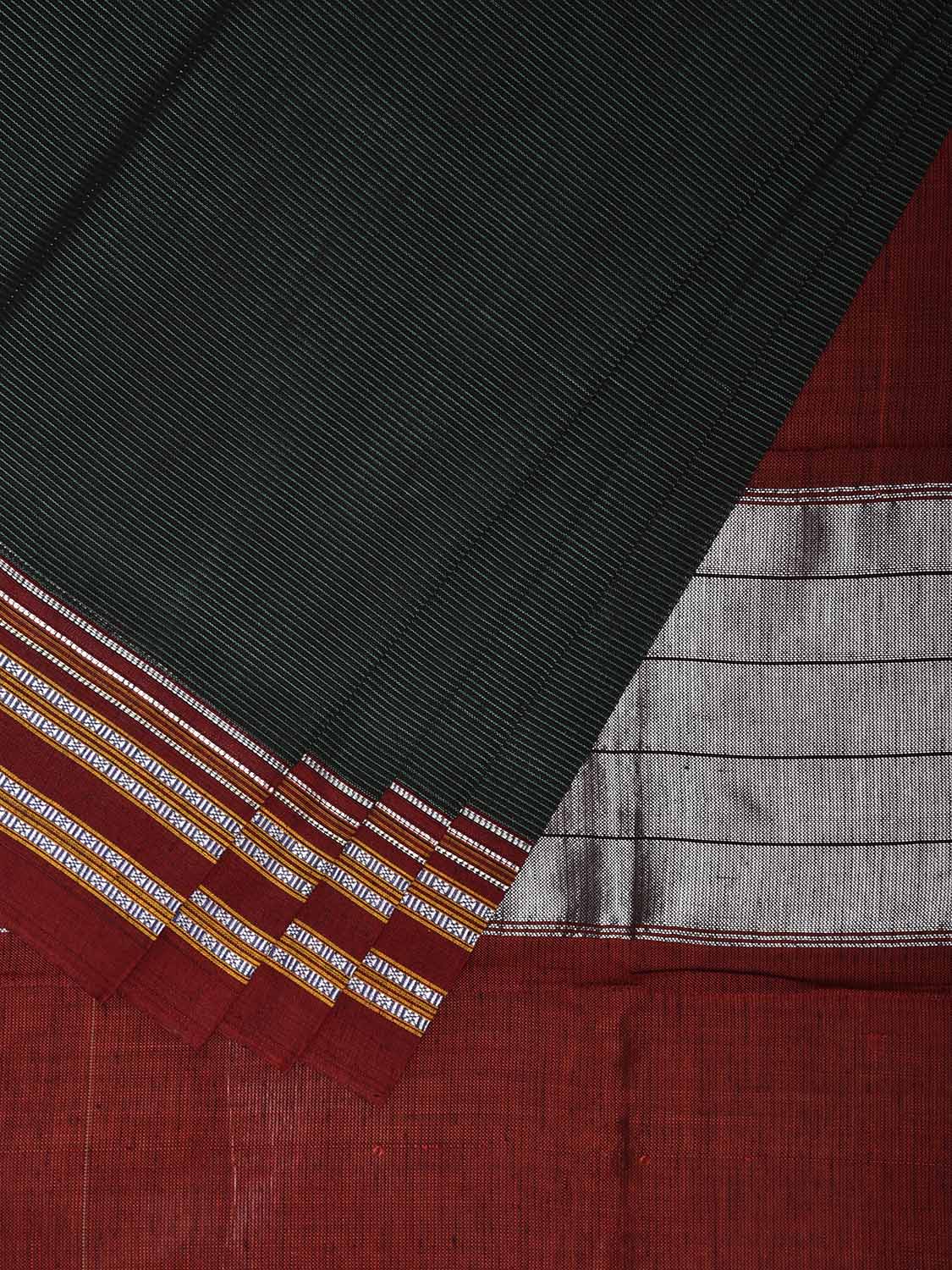 Dark Green and Maroon ilkal Cotton Viscose Saree with Strips Design il0069