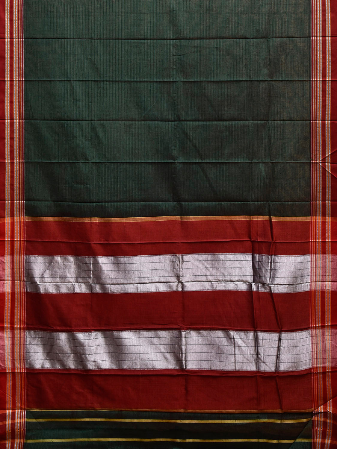 Dark Green and Maroon ilkal Cotton Viscose Saree with Strips Design il0069